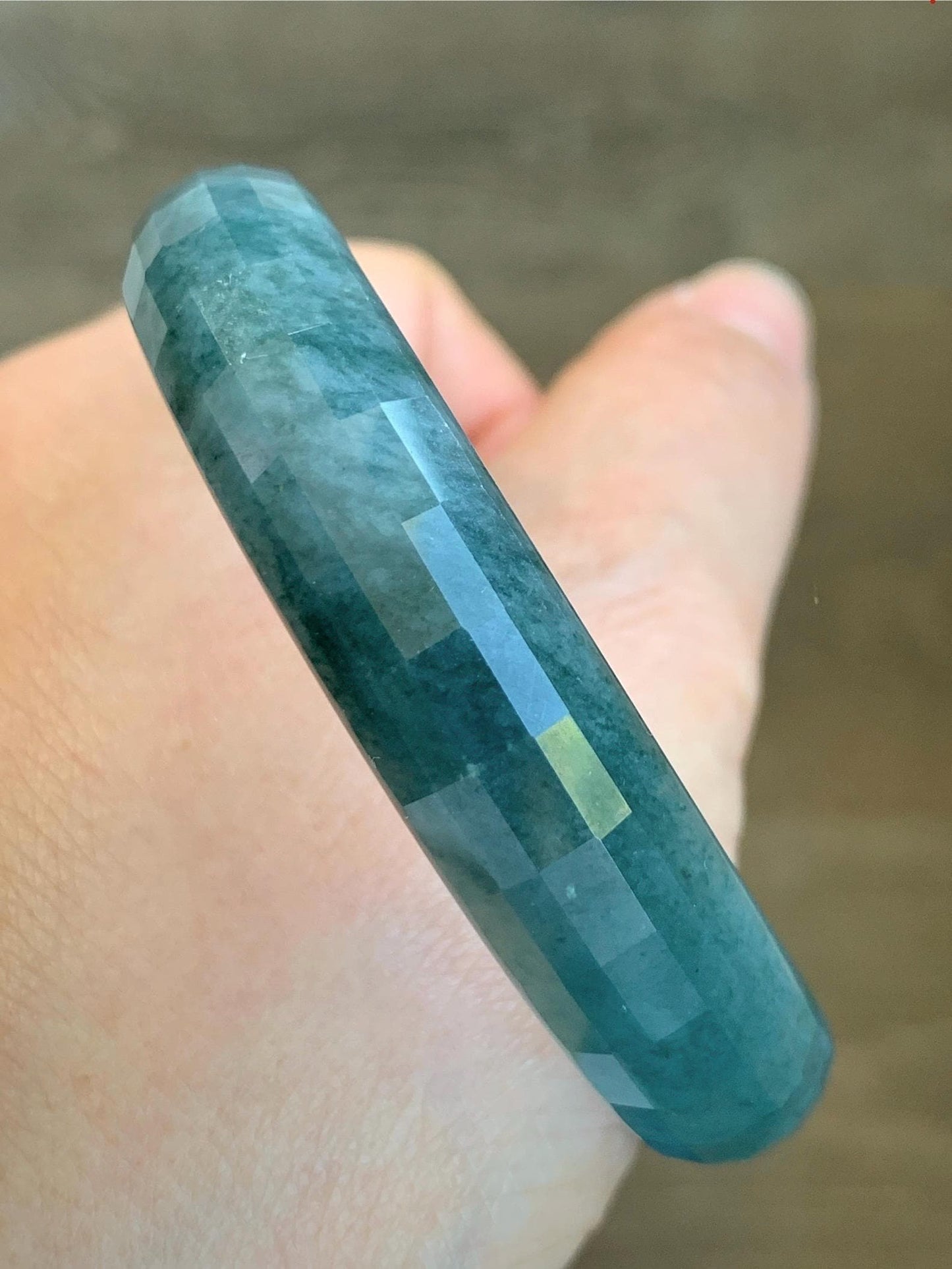 Certified Natural Grade A Guatemalan Icy Translucent Dark Blue Marbled Jadeite Faceted Bangle 56.8mm 12.6x5.9mm 38.4g 天然老种冰危深蓝翡翠正圈切割面手镯 1354