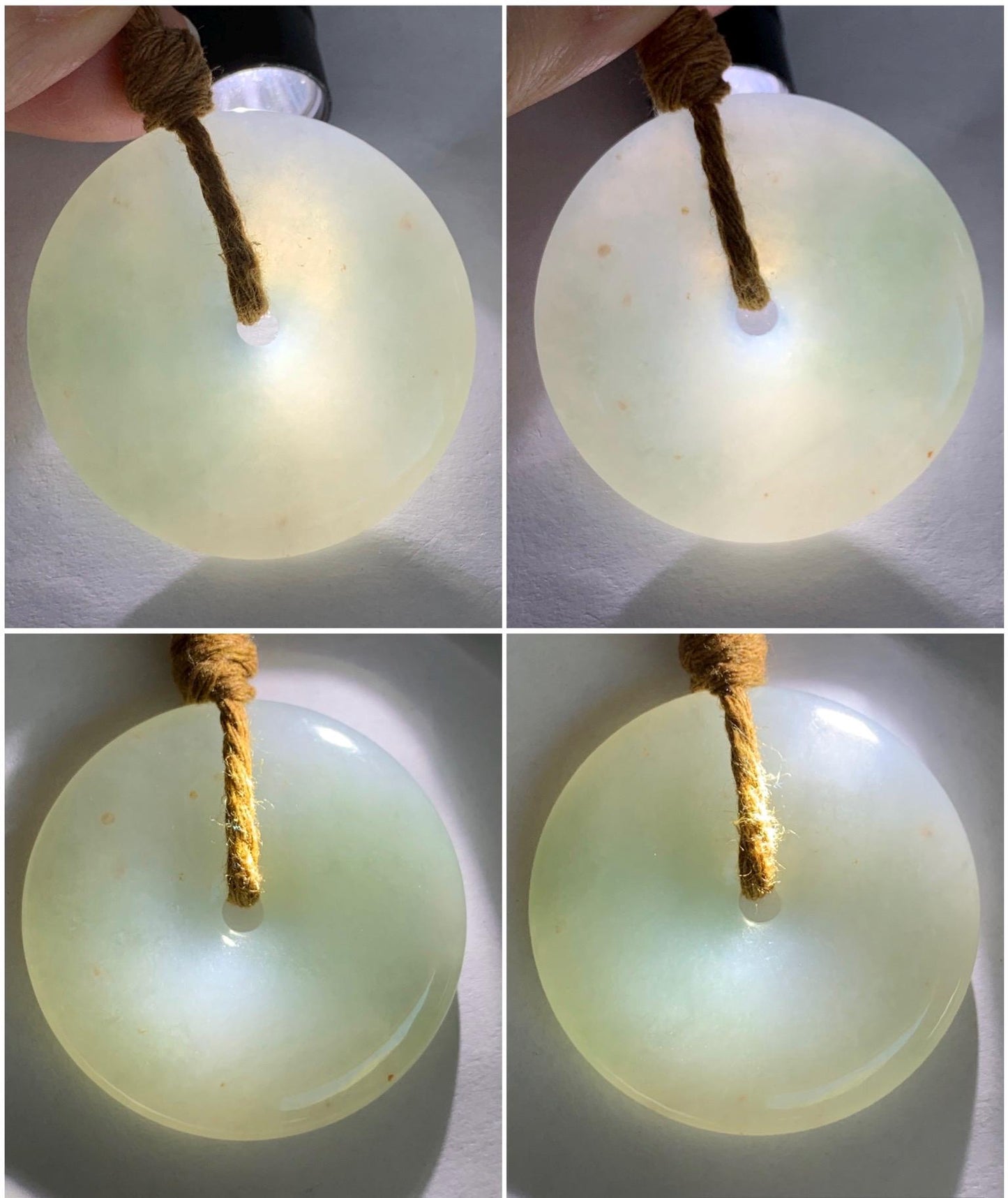 Natural Grade A Icy Translucent Gelatinous Pastel Blue Jadeite Large Ping An Kou Donut Pendant Rope Necklace 25” 23g 天然冰胶蓝底撒金翡翠平安扣吊坠 XFR330