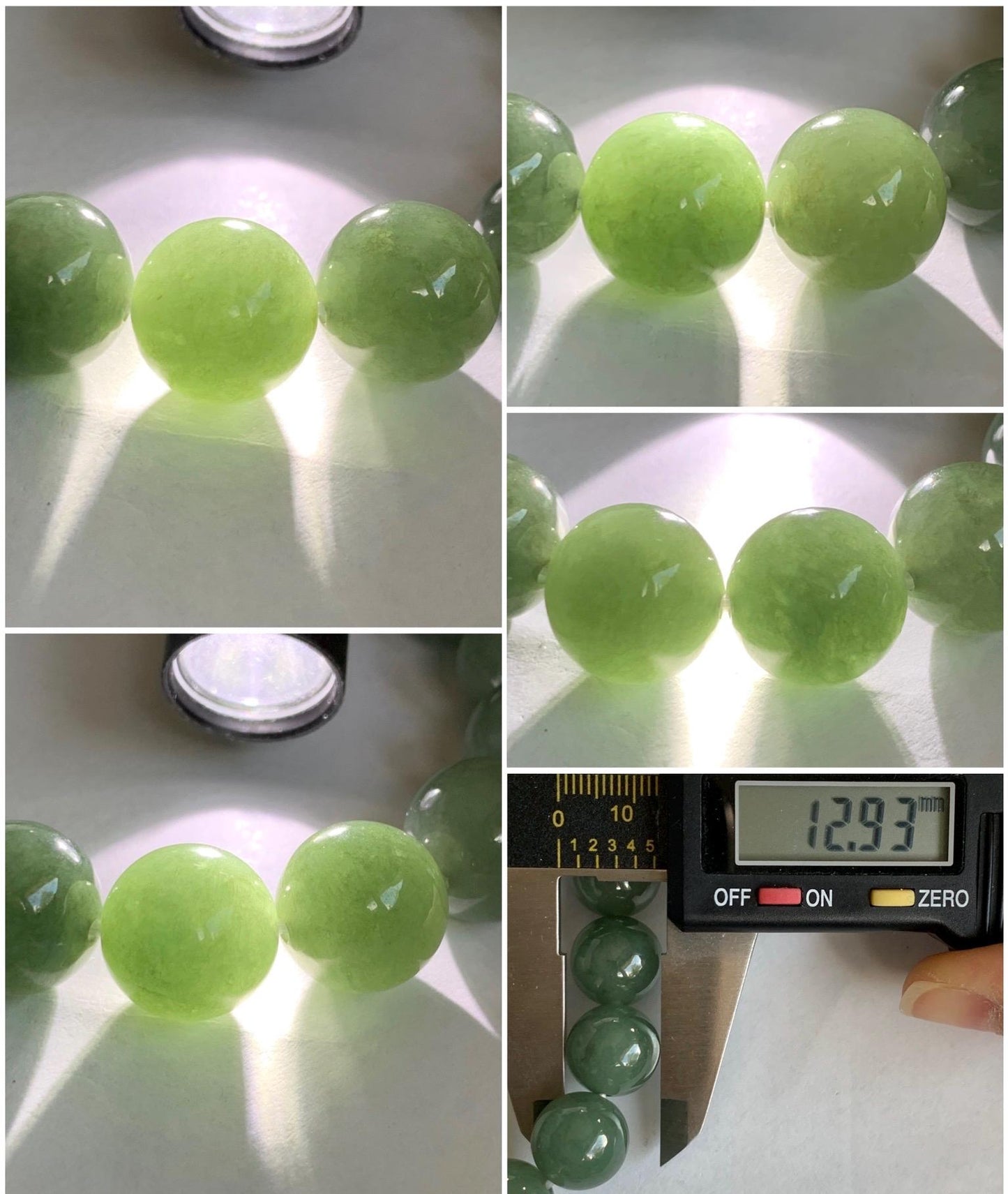 Natural Grade A Icy Translucent Gelatinous Olive Green Jadeite Large Beads Beaded Bracelet Stretchy 12.9mm 7.25” 59g 天然糯冰老油绿晴翡翠大卡手串 GLL440