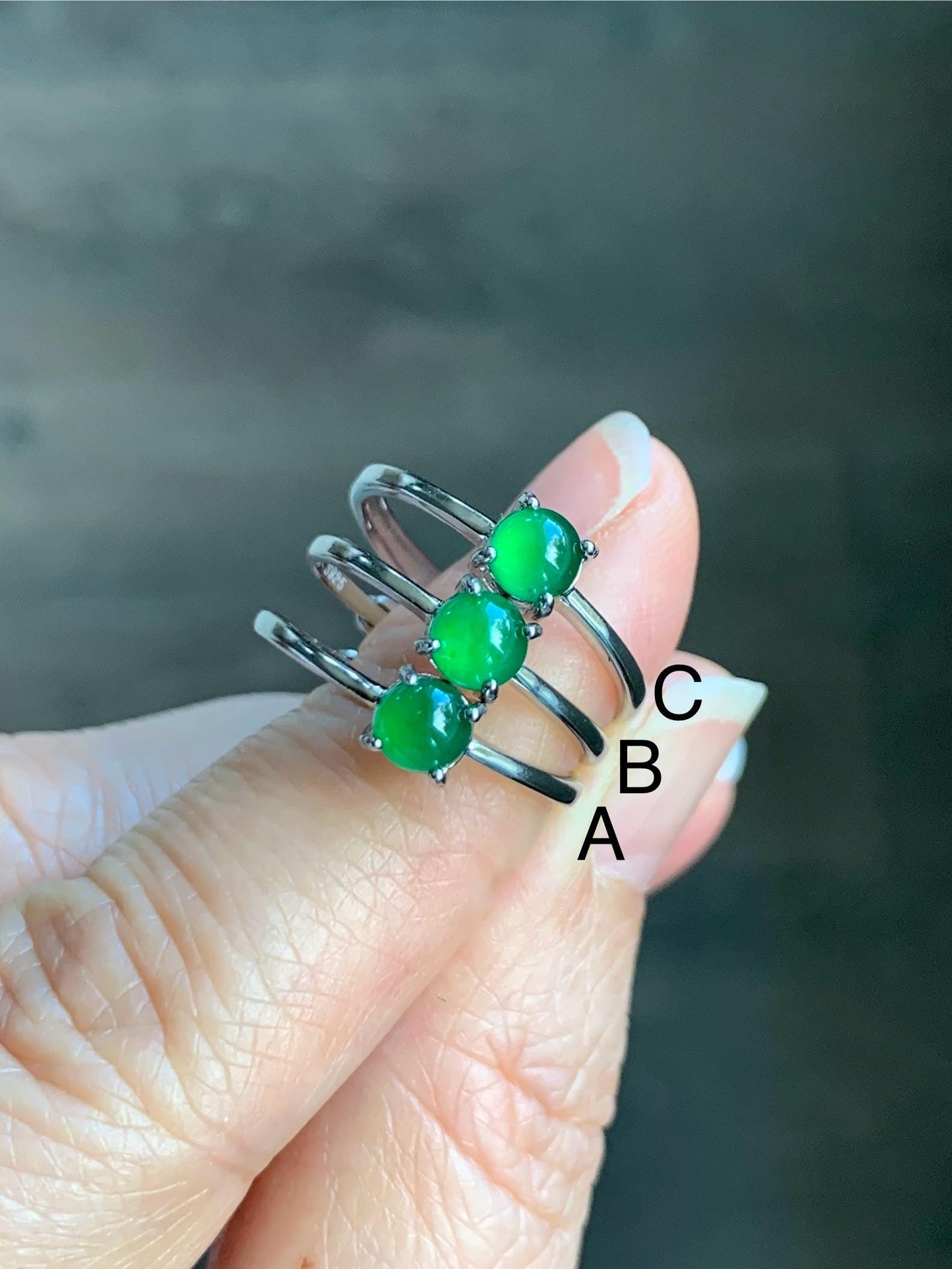 Natural Grade A Guatemalan Icy Translucent Vibrant Green Jadeite Solitaire Ring Stackable Sterling Silver Adjustable 天然冰危绿翡翠银镶戒指 XDK165