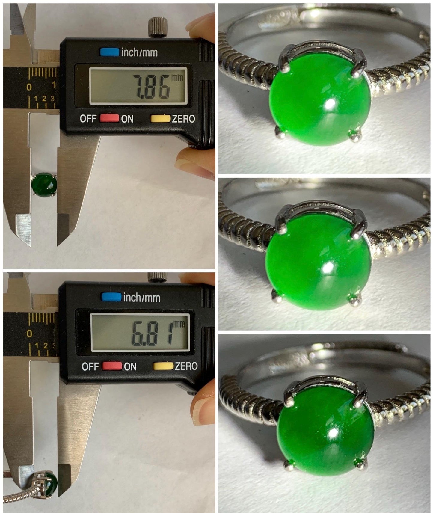 Natural Grade A Guatemalan Icy Translucent Vibrant Green Jadeite Solitaire Style Ring Sterling Silver Size Adjustable 天然冰危绿翡翠银镶戒指 XZJ88