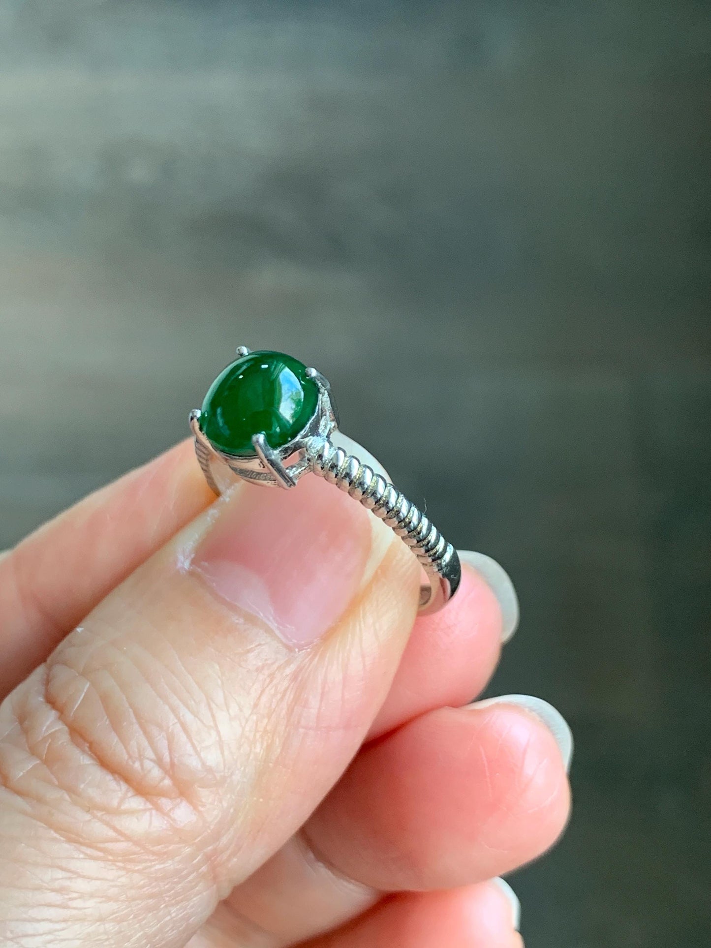 Natural Grade A Guatemalan Icy Translucent Vibrant Green Jadeite Solitaire Style Ring Sterling Silver Size Adjustable 天然冰危绿翡翠银镶戒指 XZJ88