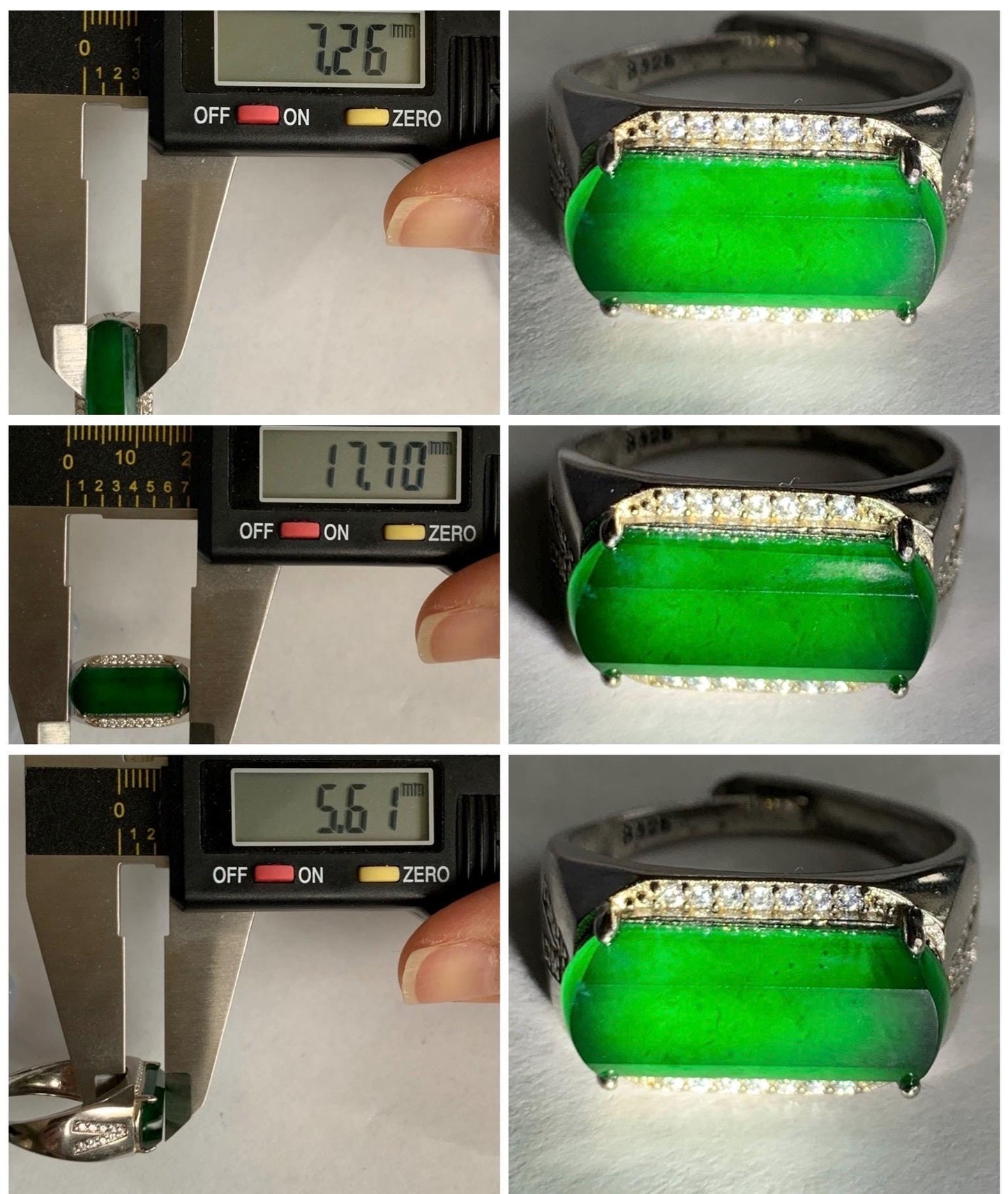 Natural Grade A Guatemalan Icy Translucent Vibrant Green Jadeite Saddle Ring Sterling Silver Size 9.5 US Adjustable 天然冰危绿翡翠马鞍银镶戒指 MAC220