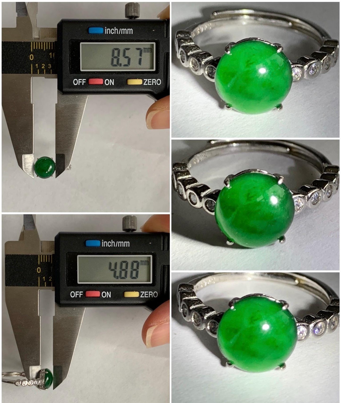 Natural Grade A Guatemalan Icy Translucent Vibrant Green Jadeite Solitaire Style Ring Sterling Silver Size Adjustable 天然冰危绿翡翠银镶戒指 WLY77