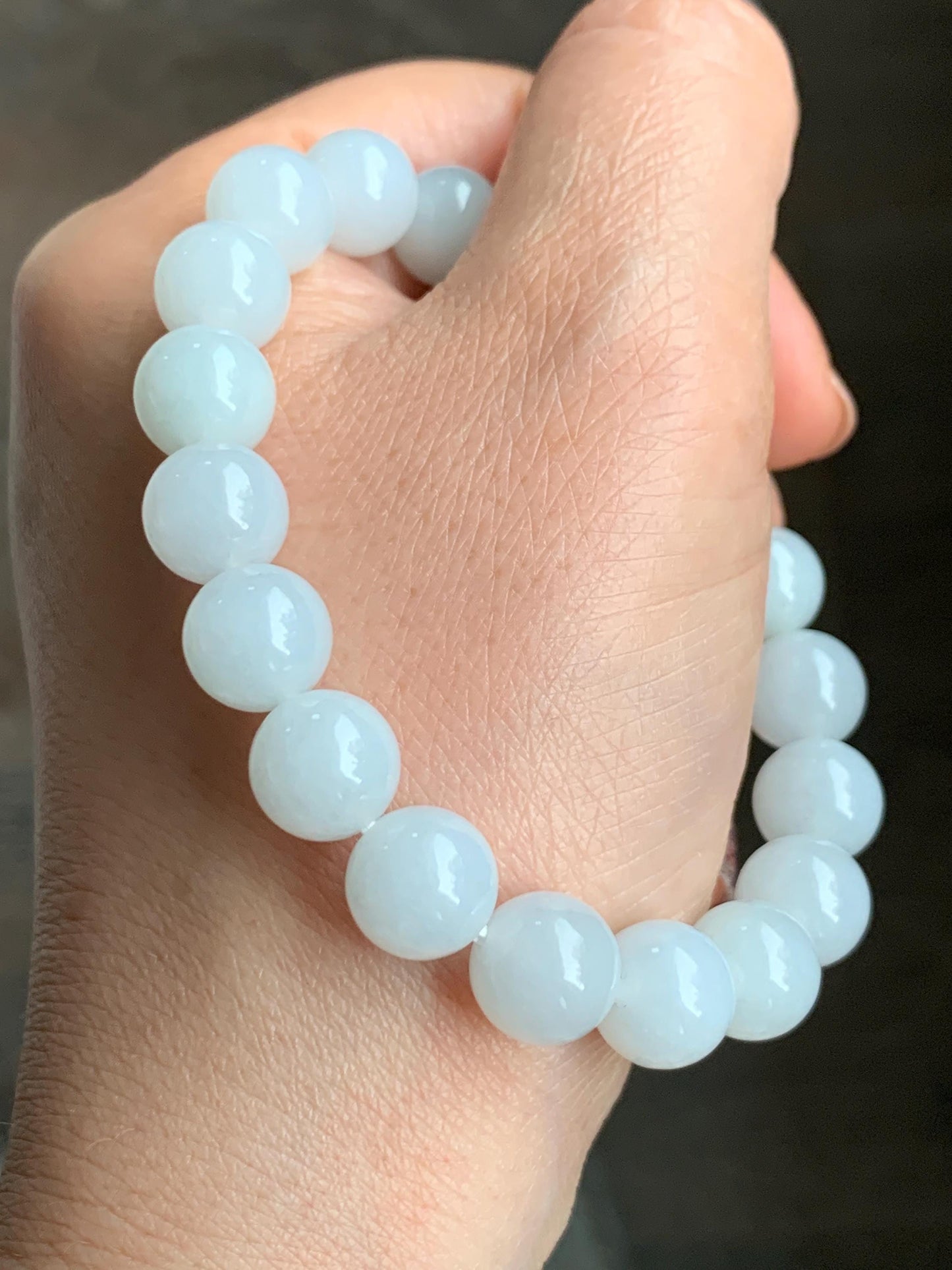 Natural Grade A Icy Translucent Green Marbled Jadeite Engraved Drum Bead Icy White Jadeite Beads Beaded Bracelet 7” 35g 天然冰绿花翡翠仿古雕鼓珠圆珠手串