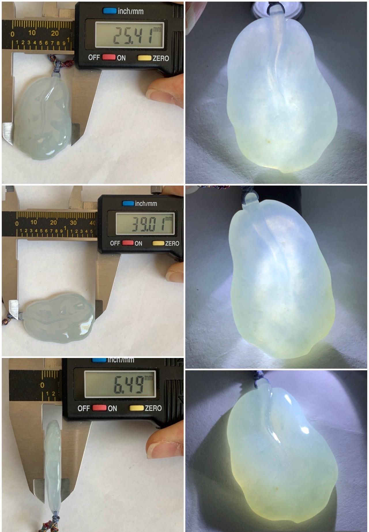 Natural Grade A Icy Translucent Gelatinous Pastel Green Jadeite Leaf Pendant Rope Necklace 25" Adjustable 14g 天然老种冰晴底翡翠大叶有成吊坠项链 MBY220
