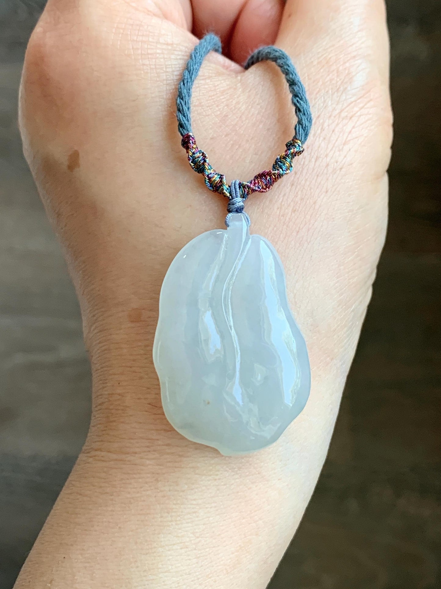 Natural Grade A Icy Translucent Gelatinous Pastel Green Jadeite Leaf Pendant Rope Necklace 25" Adjustable 14g 天然老种冰晴底翡翠大叶有成吊坠项链 MBY220