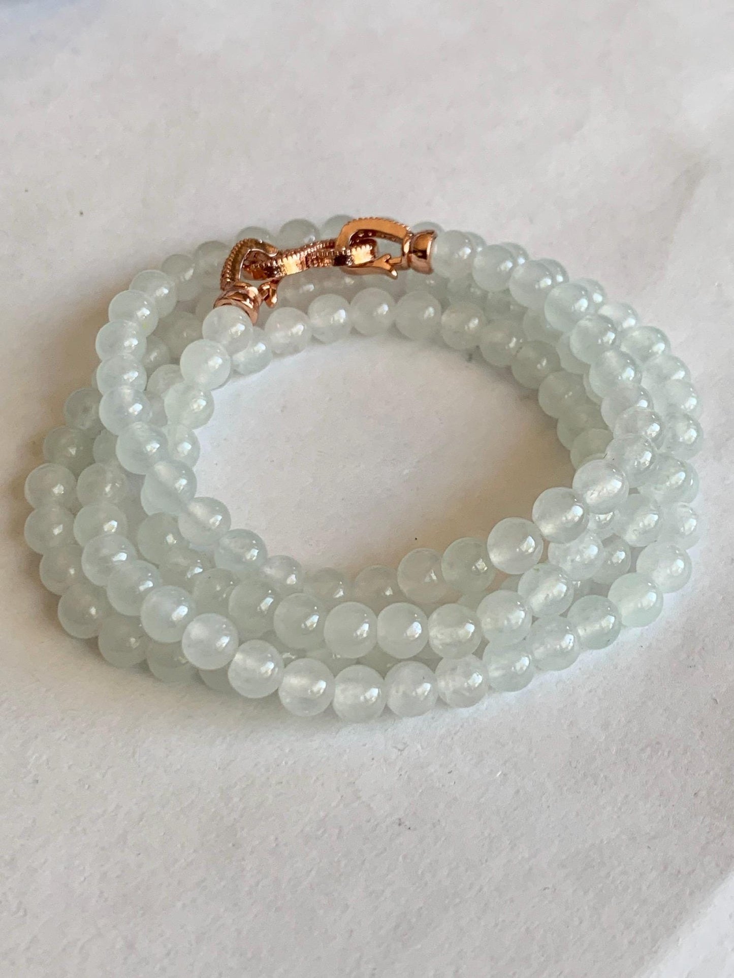 Certified Grade A Natural Icy Highly Translucent White Jadeite Round Beads Beaded Necklace 5mm 24” 27.88g 天然高冰起光翡翠圆珠长串项链 1697
