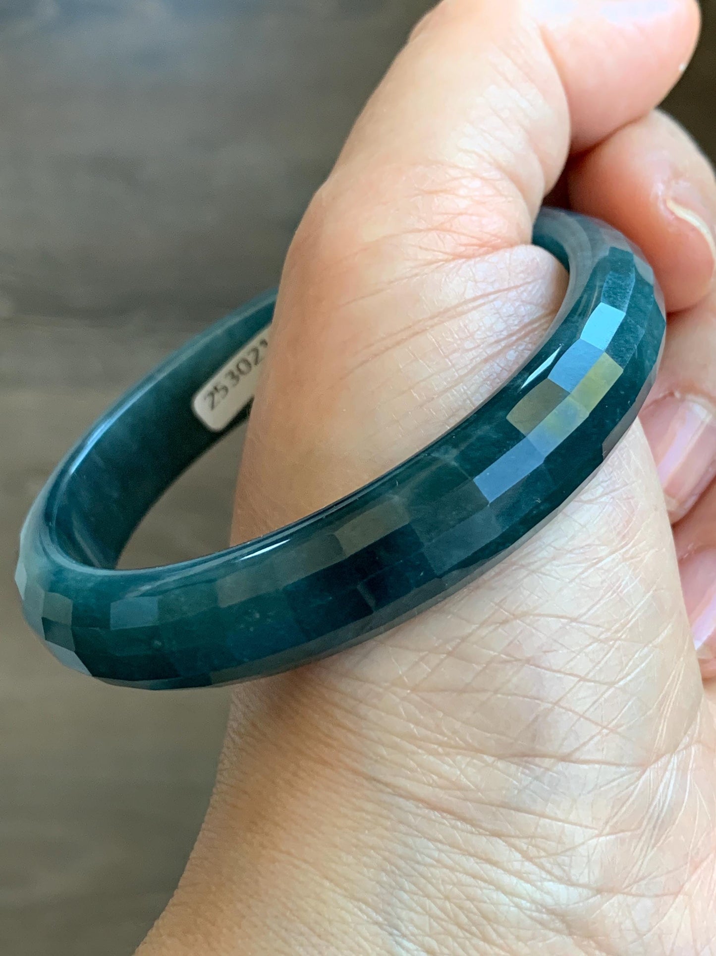 Certified Natural Grade A Guatemalan Icy Translucent Dark Blue Jade Jadeite Faceted Bangle 56mm 11.6x6.5mm 41.77g 天然老种冰危深蓝翡翠正圈切割面手镯 1353
