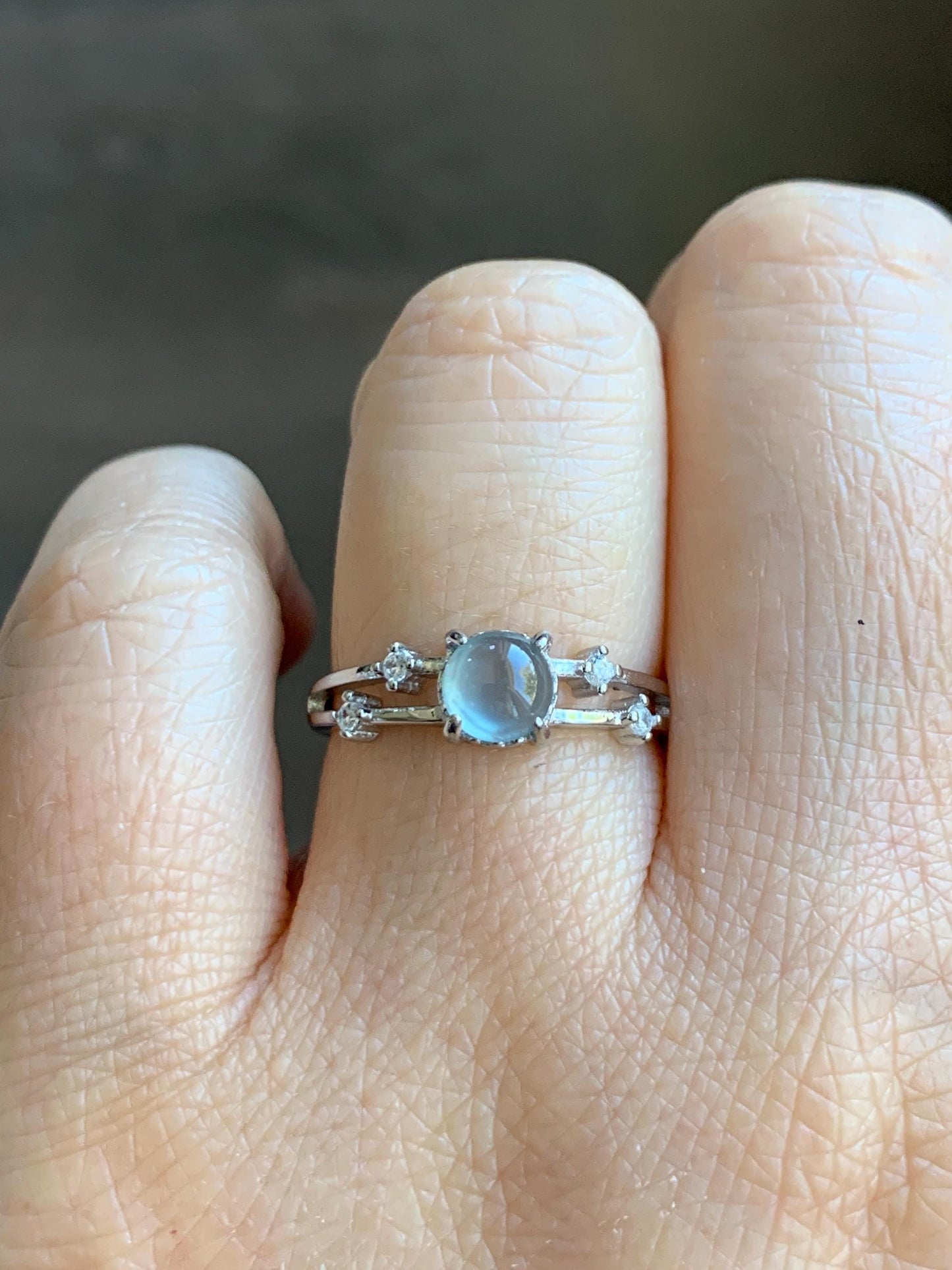 Natural Grade A Guatemalan Icy Highly Translucent Light Blue Jadeite Ring Sterling Silver Size 7 Adjustable 天然冰危淡蓝翡翠满天星开口银镶戒指 MTX130