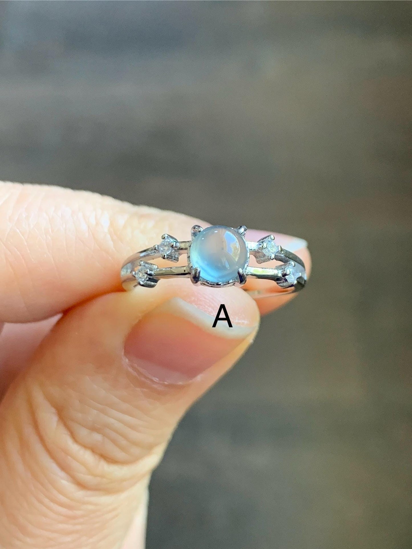 Natural Grade A Guatemalan Icy Highly Translucent Light Blue Jadeite Ring Sterling Silver Size 7 Adjustable 天然冰危淡蓝翡翠满天星开口银镶戒指 MTX130