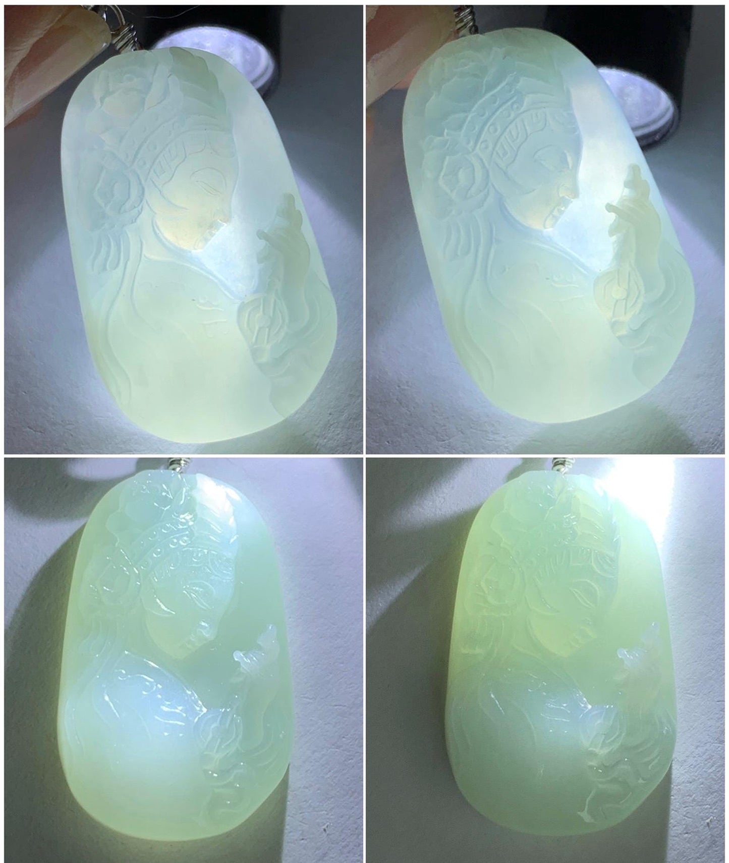 Natural Grade A Icy Translucent Gelatinous Pastel Blue Jade Jadeite Carved Beauty Girl Pendant Sterling Silver 12g 天然冰胶淡蓝翡翠小美女吊坠挂件 MDL220