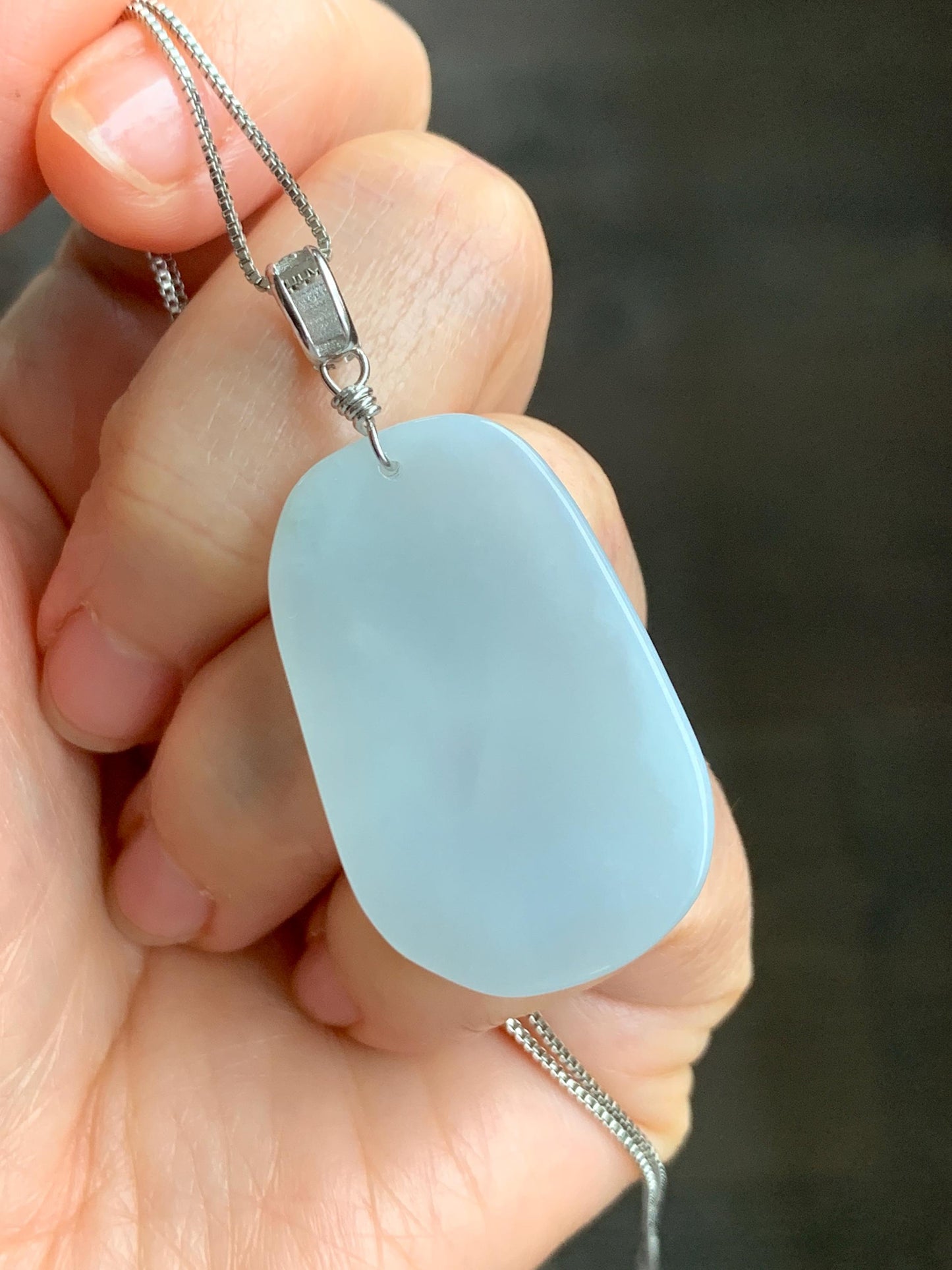 Natural Grade A Icy Translucent Gelatinous Pastel Blue Jade Jadeite Carved Beauty Girl Pendant Sterling Silver 12g 天然冰胶淡蓝翡翠小美女吊坠挂件 MDL220