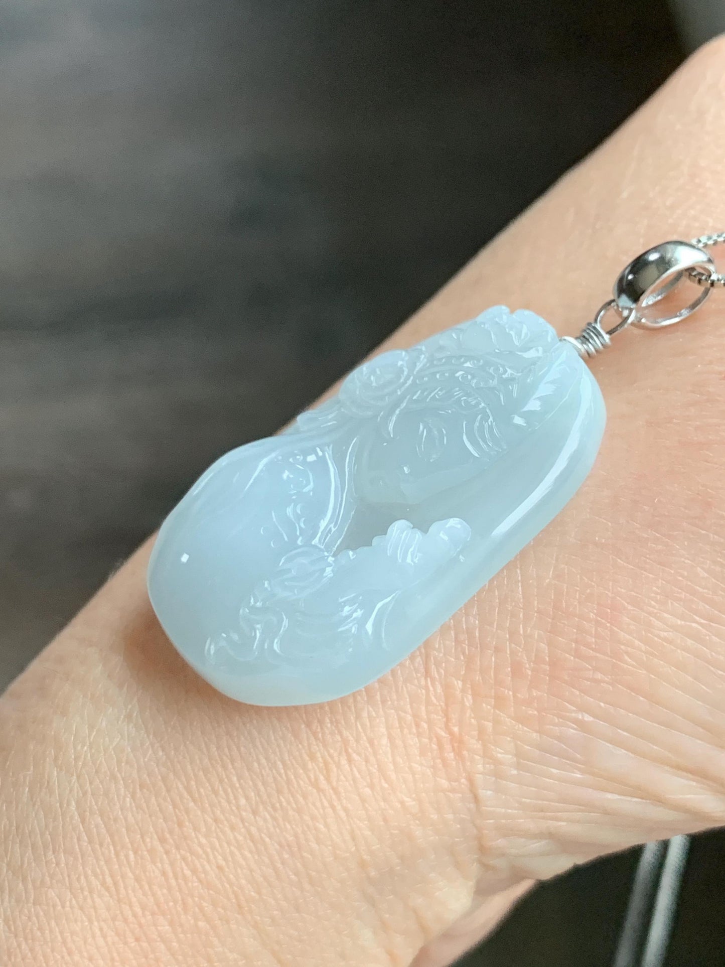 Natural Grade A Icy Translucent Gelatinous Pastel Blue Jade Jadeite Carved Beauty Girl Pendant Sterling Silver 12g 天然冰胶淡蓝翡翠小美女吊坠挂件 MDL220