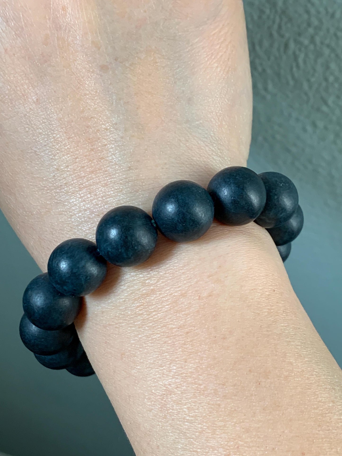 Natural Grade A Opaque Dark Midnight Blue Jadeite Large Round Beads Matte Beaded Bracelet Stretchy 13.6mm 8" 66g 天然A货深牛仔蓝翡翠哑光大卡圆珠手串 MLMS280