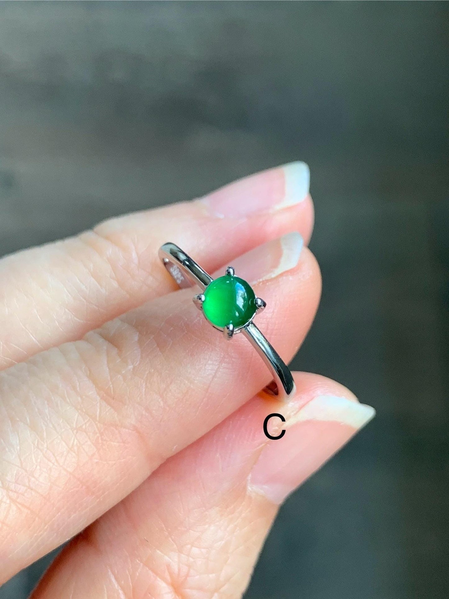 Natural Grade A Guatemalan Icy Translucent Vibrant Green Jadeite Solitaire Ring Stackable Sterling Silver Adjustable 天然冰危绿翡翠银镶戒指 XDK165