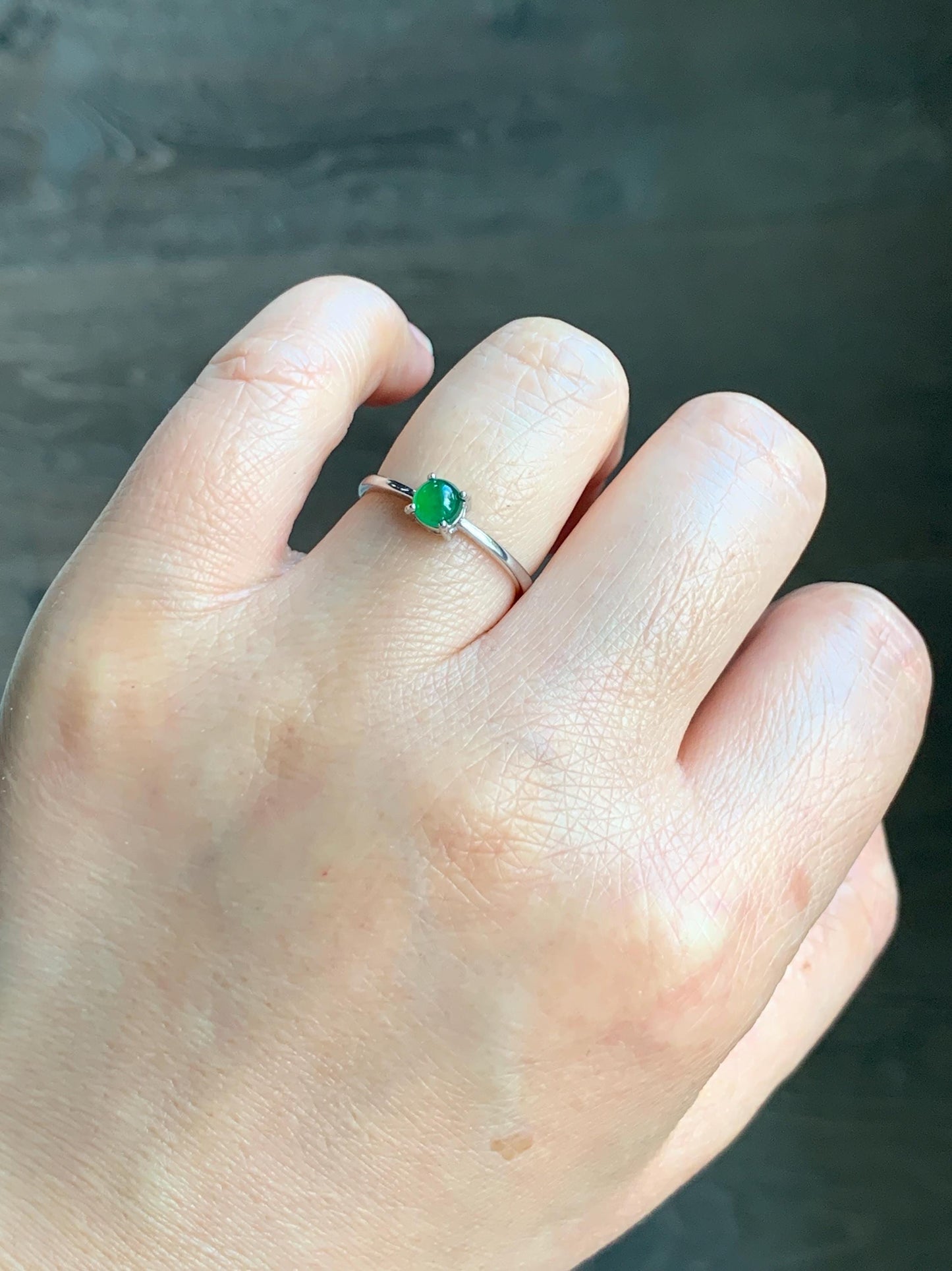 Natural Grade A Guatemalan Icy Translucent Vibrant Green Jadeite Solitaire Ring Stackable Sterling Silver Adjustable 天然冰危绿翡翠银镶戒指 XDK165