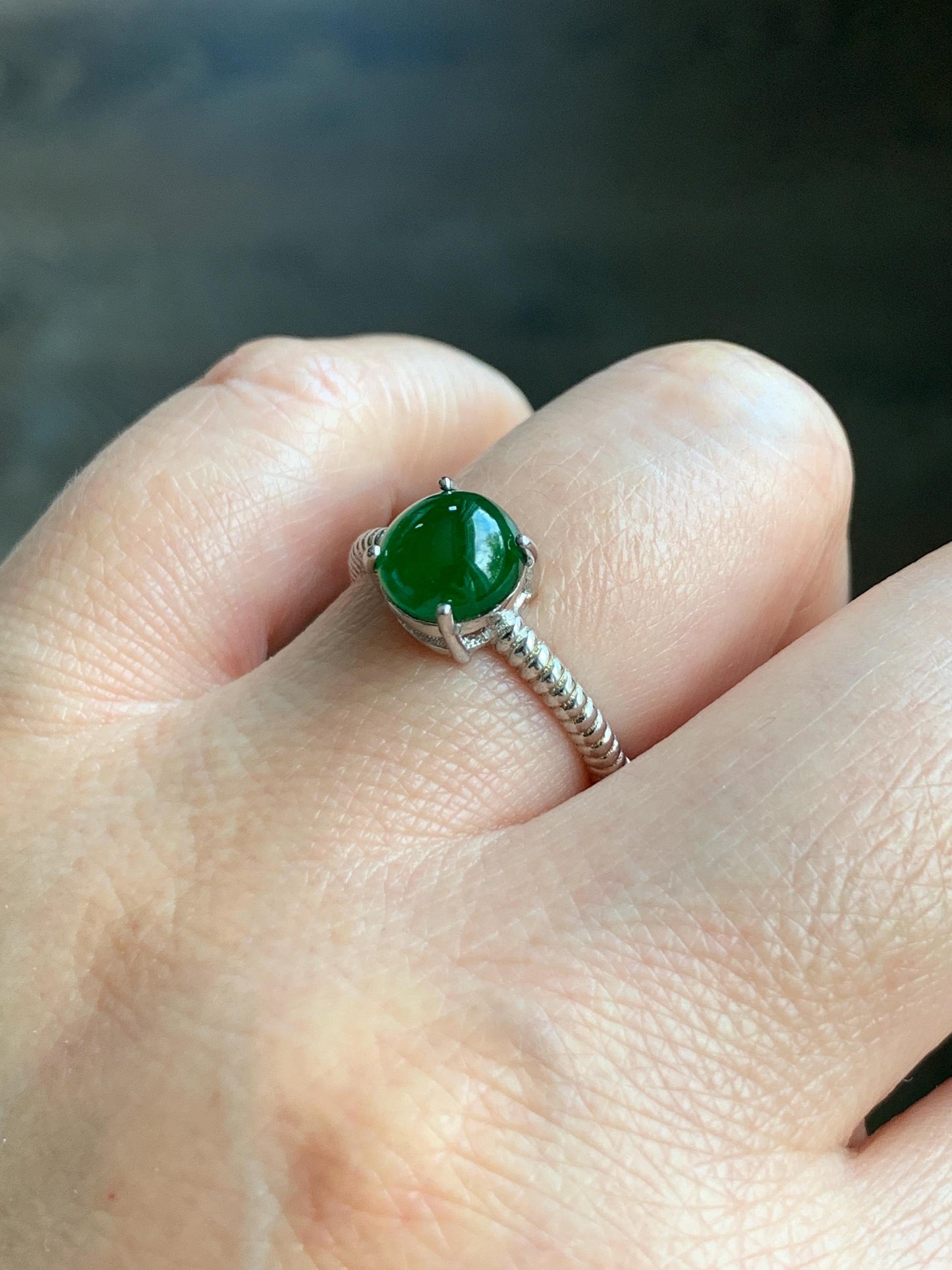 Natural Grade A Guatemalan Icy Translucent Vibrant Green Jadeite Solitaire Style Ring Sterling Silver Size Adjustable 天然冰危绿翡翠银镶戒指 XZJ88