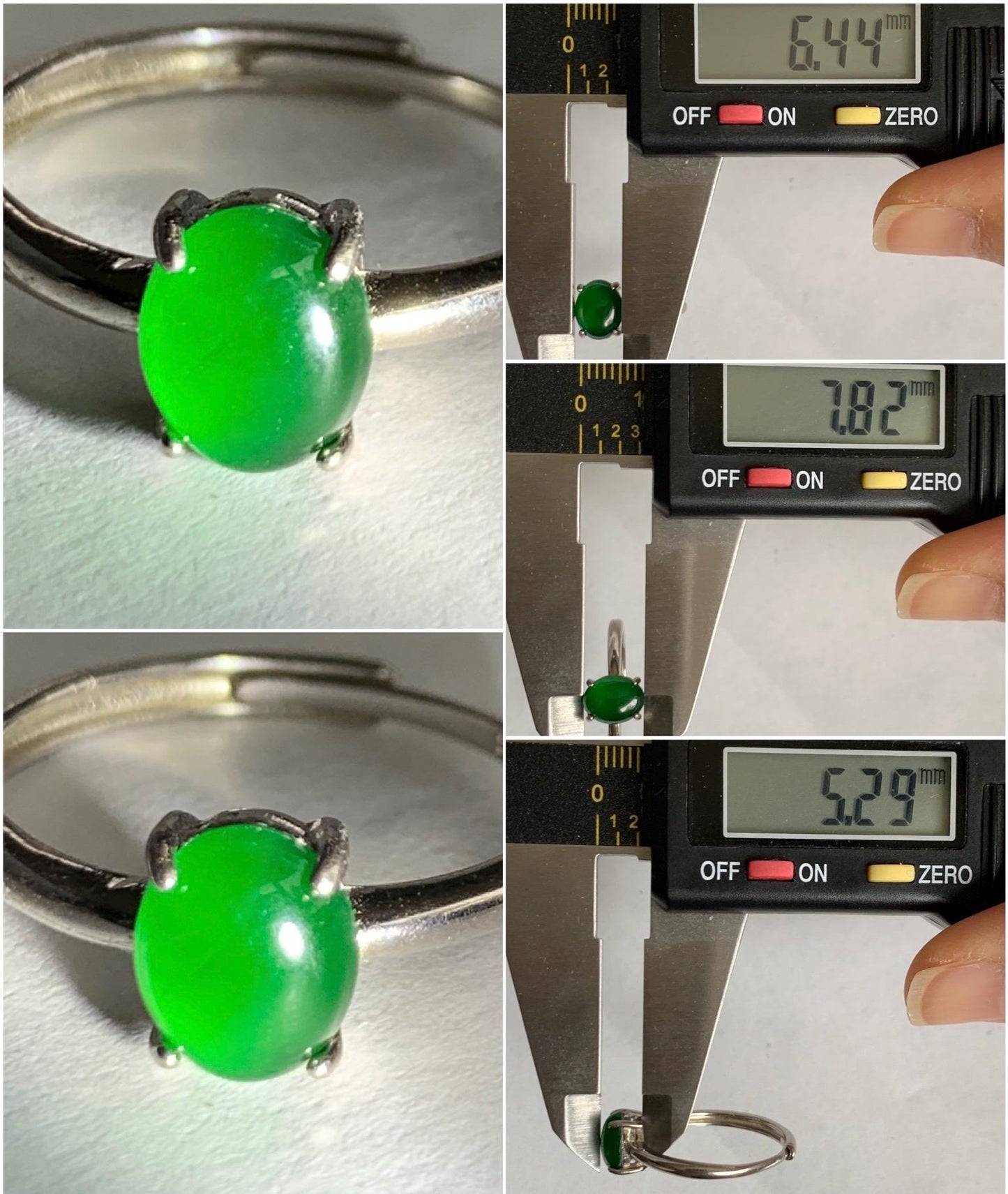 Natural Grade A Guatemalan Icy Translucent Vibrant Green Jadeite Solitaire Style Ring Sterling Silver Size Adjustable 天然冰危绿翡翠银镶戒指 TYL77