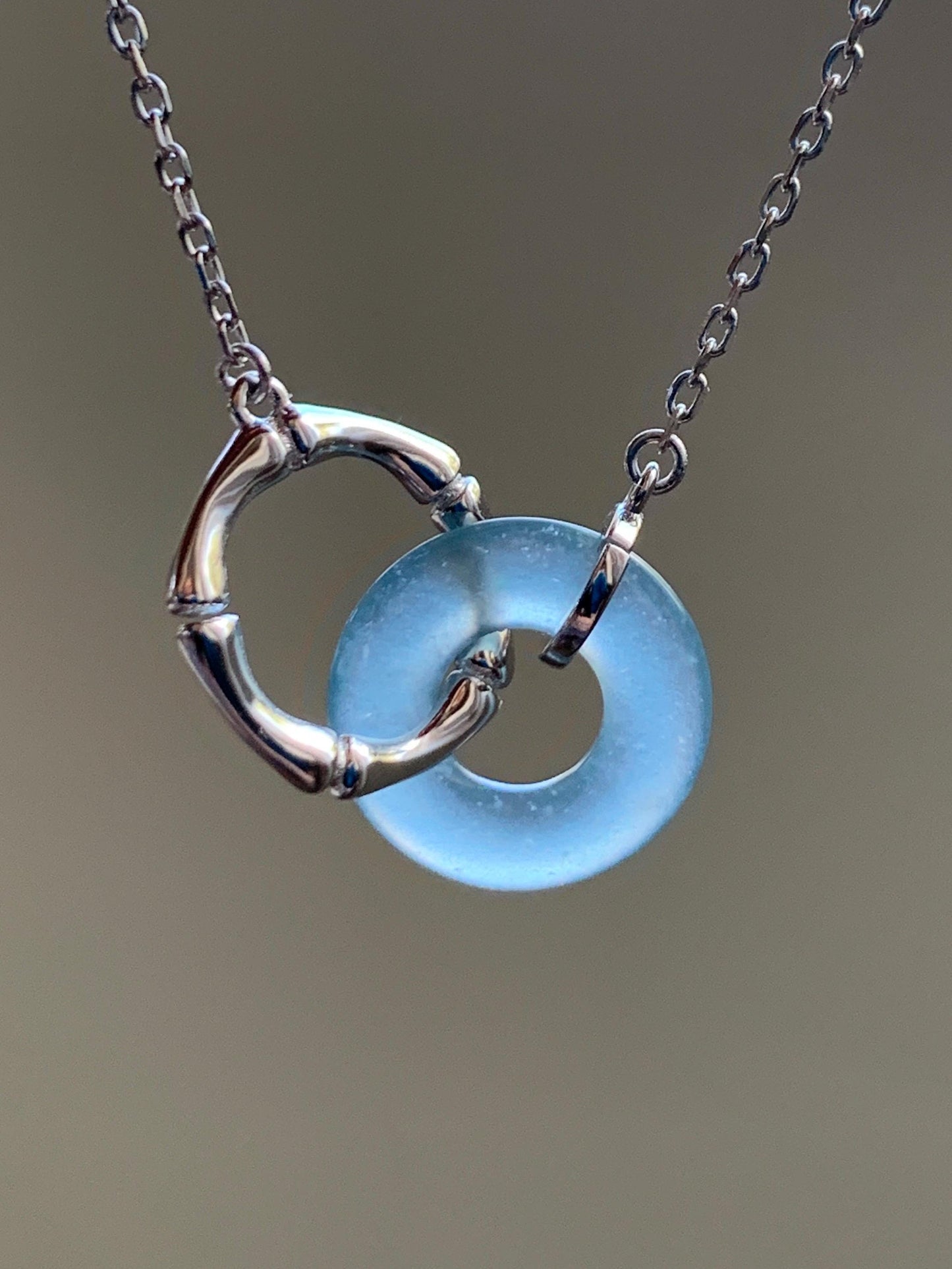 Natural Guatemalan Icy Highly Translucent Blue Jadeite Mini Ping An Kou Donut Necklace Sterling Silver 16”-17.75” 3g 天然冰危蓝翡翠迷你平安扣锁骨链 WLP88