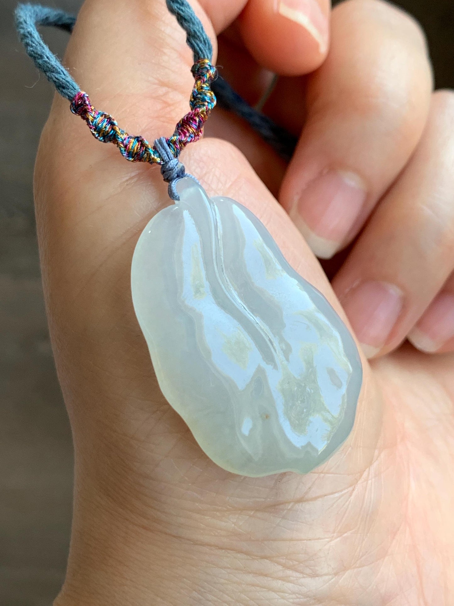 Natural Grade A Icy Translucent Gelatinous Pastel Green Jadeite Leaf Pendant Rope Necklace 25" Adjustable 14g 天然老种冰晴底翡翠大叶有成吊坠项链 MBY220