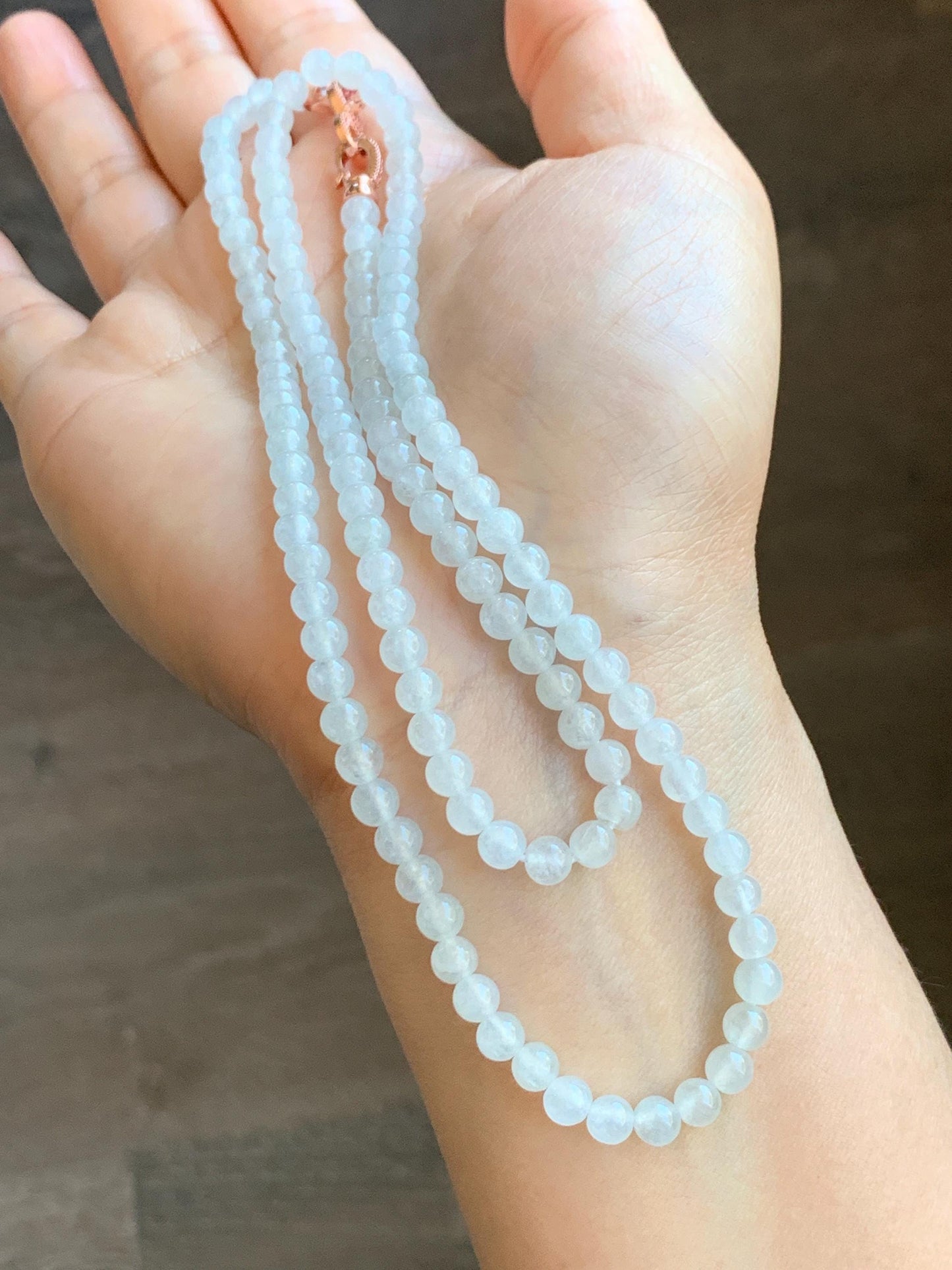Certified Grade A Natural Icy Highly Translucent White Jadeite Round Beads Beaded Necklace 5mm 24” 27.88g 天然高冰起光翡翠圆珠长串项链 1697