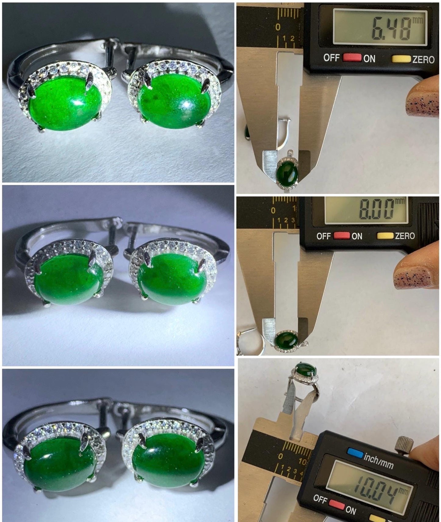 Natural Grade A Guatemalan Icy Translucent Vibrant Green Jade Jadeite Halo Style Huggie Hoop Earrings Sterling Silver 天然冰危绿翡翠镶嵌耳包 TYD88