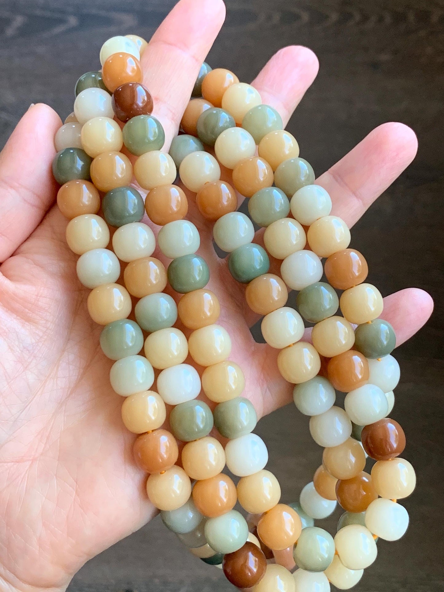 Natural Genuine Multicolored Carved Drum Beads & Buddha Charm Beaded Mala Prayer Beaded Necklace 42” 119g 天然多宝菩提珠长串 DBPT140