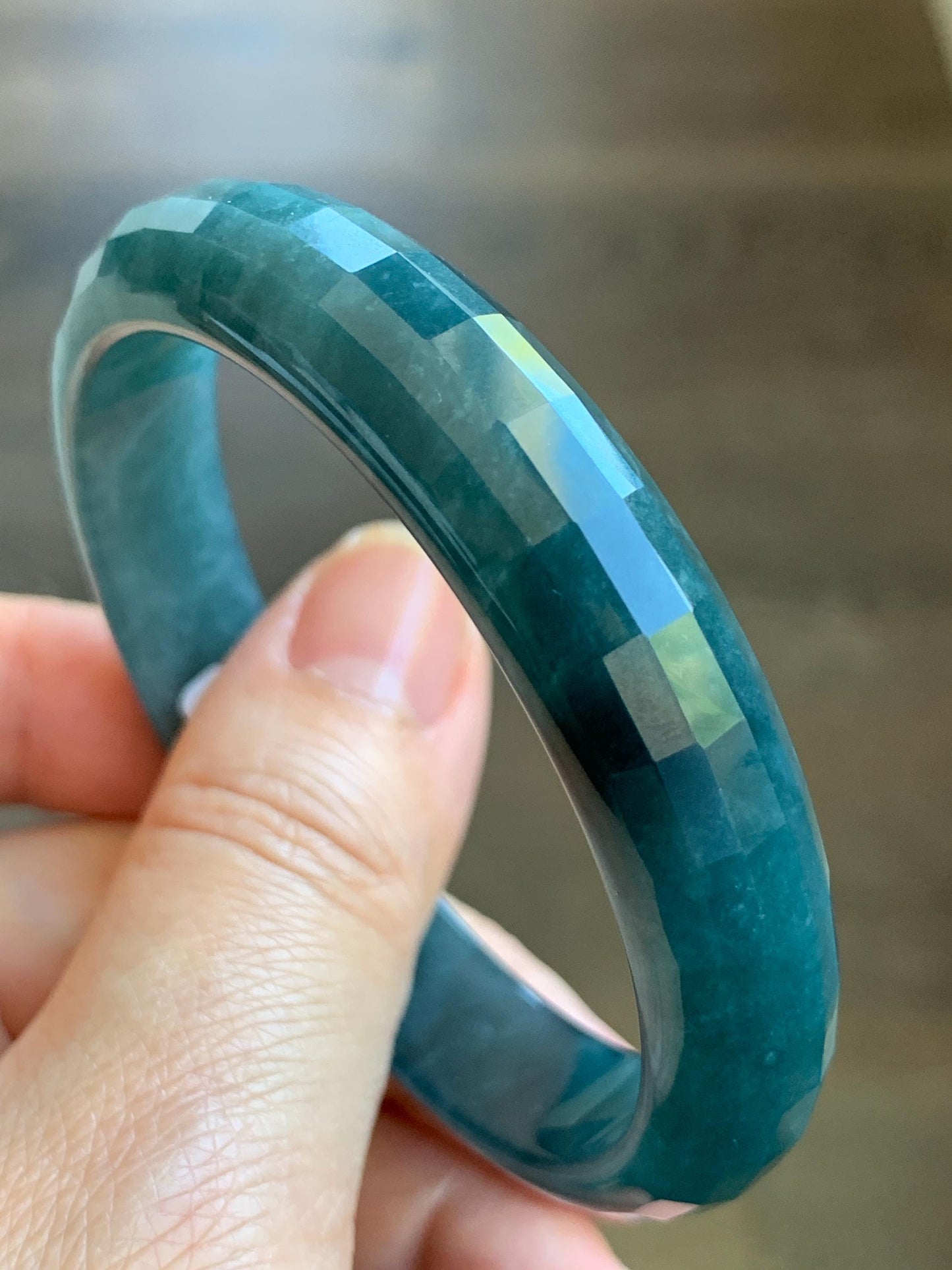 Certified Natural Grade A Guatemalan Icy Translucent Dark Blue Jade Jadeite Faceted Bangle 56mm 11.6x6.5mm 41.77g 天然老种冰危深蓝翡翠正圈切割面手镯 1353