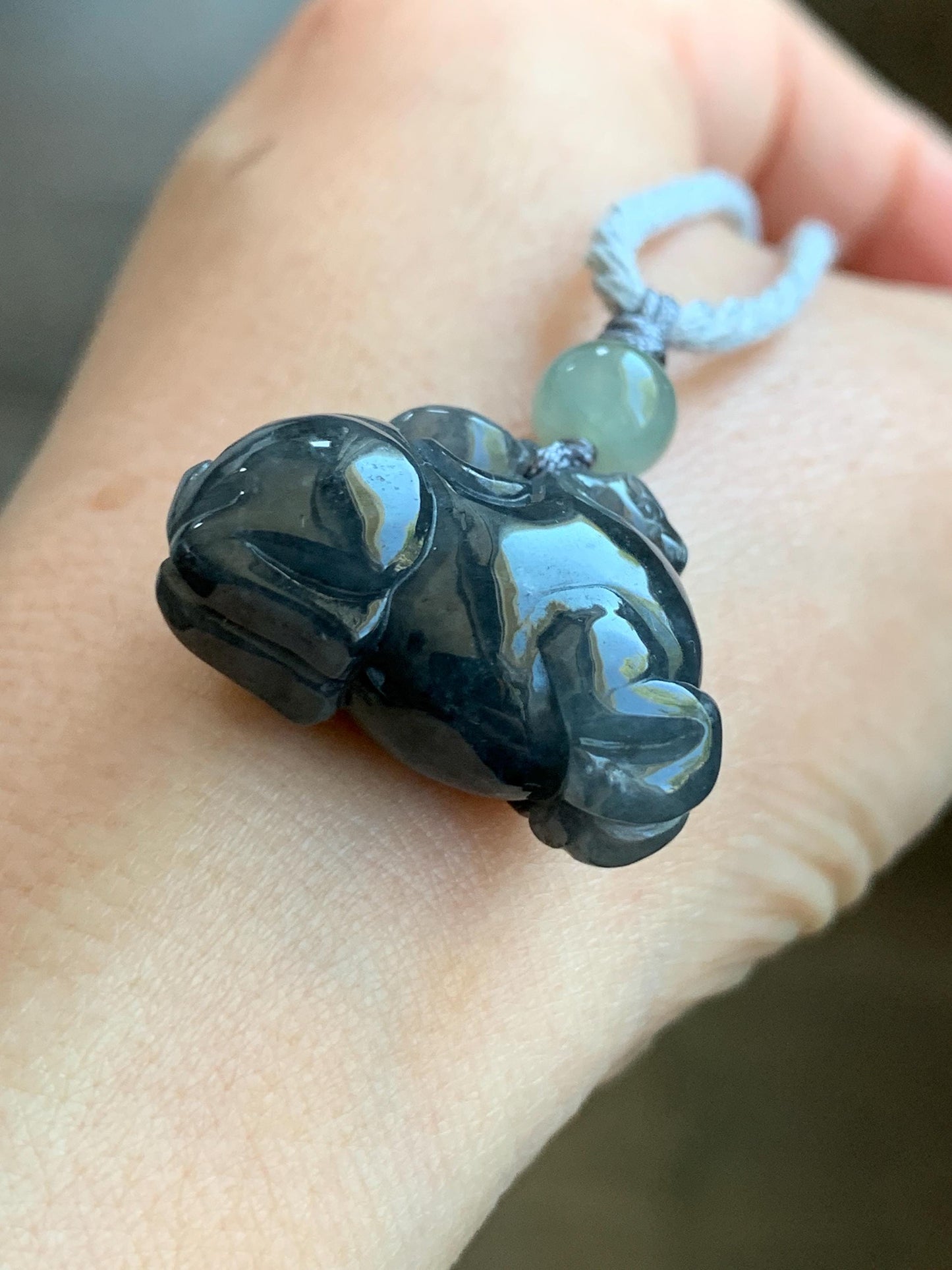 Natural Grade A Icy Translucent Gelatinous Dark Wuji Jade Jadeite Carved Tang Horse Pendant Rope Necklace 26" 11g 天然冰透乌鸡翡翠唐马吊坠挂件 TMW407