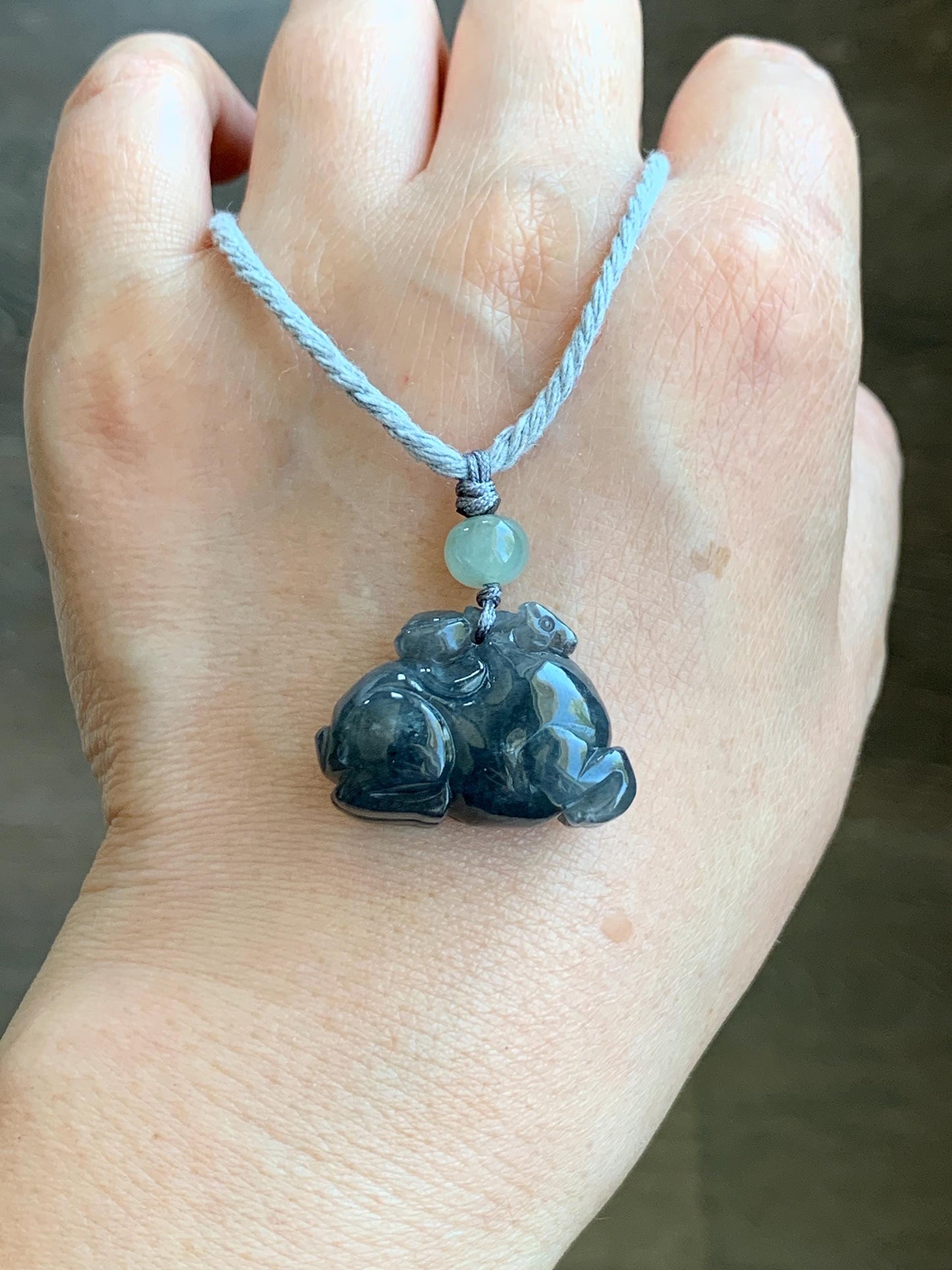 Natural Grade A Icy Translucent Gelatinous Dark Wuji Jade Jadeite Carved Tang Horse Pendant Rope Necklace 26" 11g 天然冰透乌鸡翡翠唐马吊坠挂件 TMW407