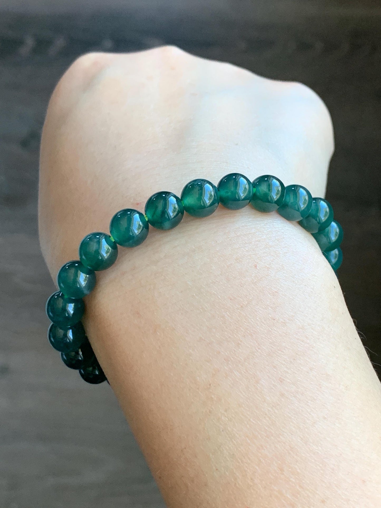 Natural Grade A Guatemalan Icy Highly Translucent Gelatinous Teal Green Jade Jadeite Beaded Bracelet 7.5-7.8mm 7” 19g 天然老种冰危蓝绿翡翠手串 ZKWS