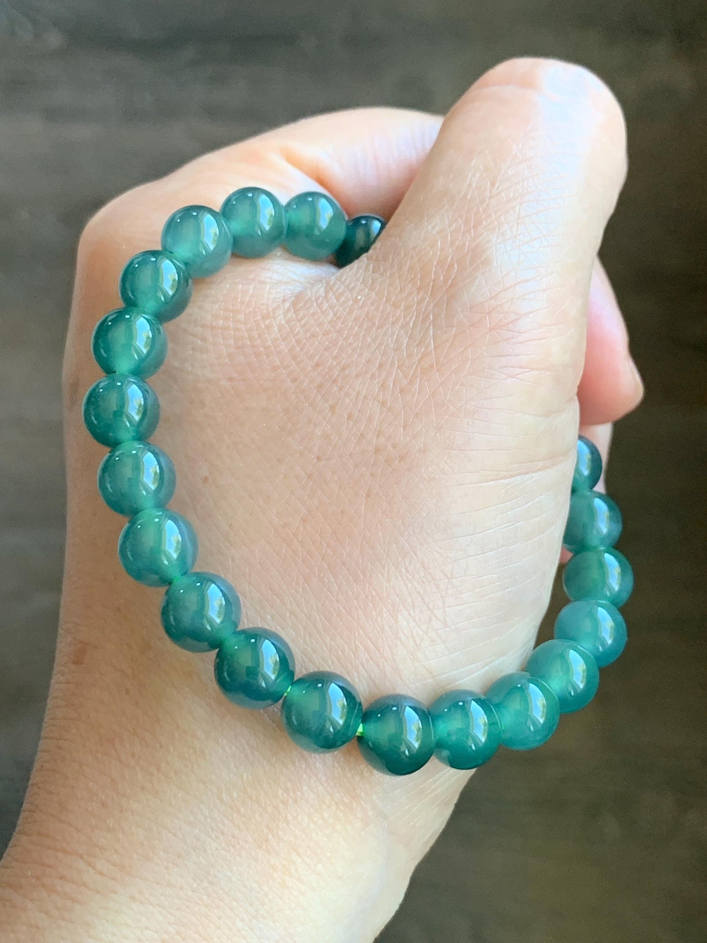 Natural Grade A Guatemalan Icy Highly Translucent Light Teal Green Jade Jadeite Beaded Bracelet 7.8mm 7” 19g 天然老种冰危浅蓝绿翡翠手串 ZKWQ