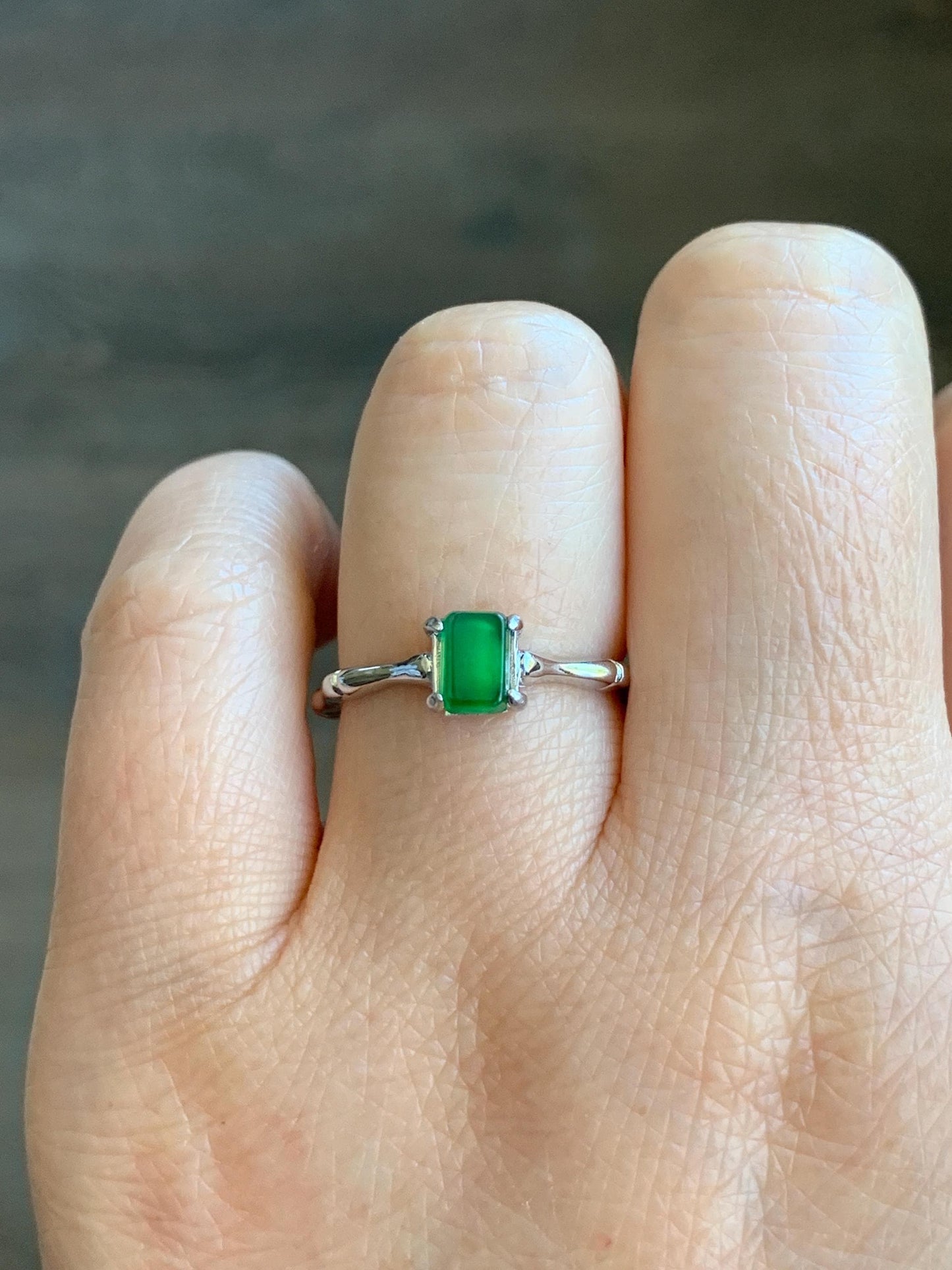 Natural Grade A Guatemalan Icy Translucent Vibrant Green Jadeite Bamboo Ring Sterling Silver Size Adjustable 天然冰危绿切割面翡翠竹节银镶戒指 ZJL55A
