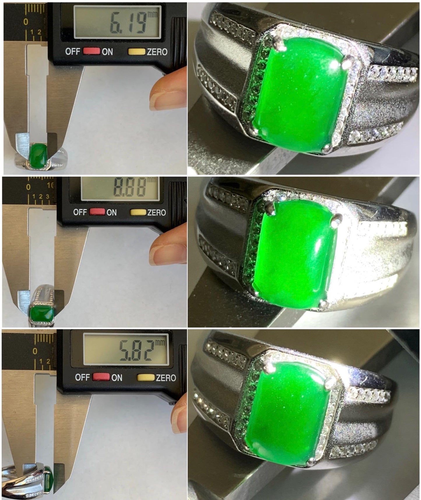 Natural Grade A Guatemalan Icy Translucent Vibrant Green Jadeite Saddle Ring Sterling Silver Size Adjustable 天然冰危绿翡翠马鞍银镶戒指 WLD150B