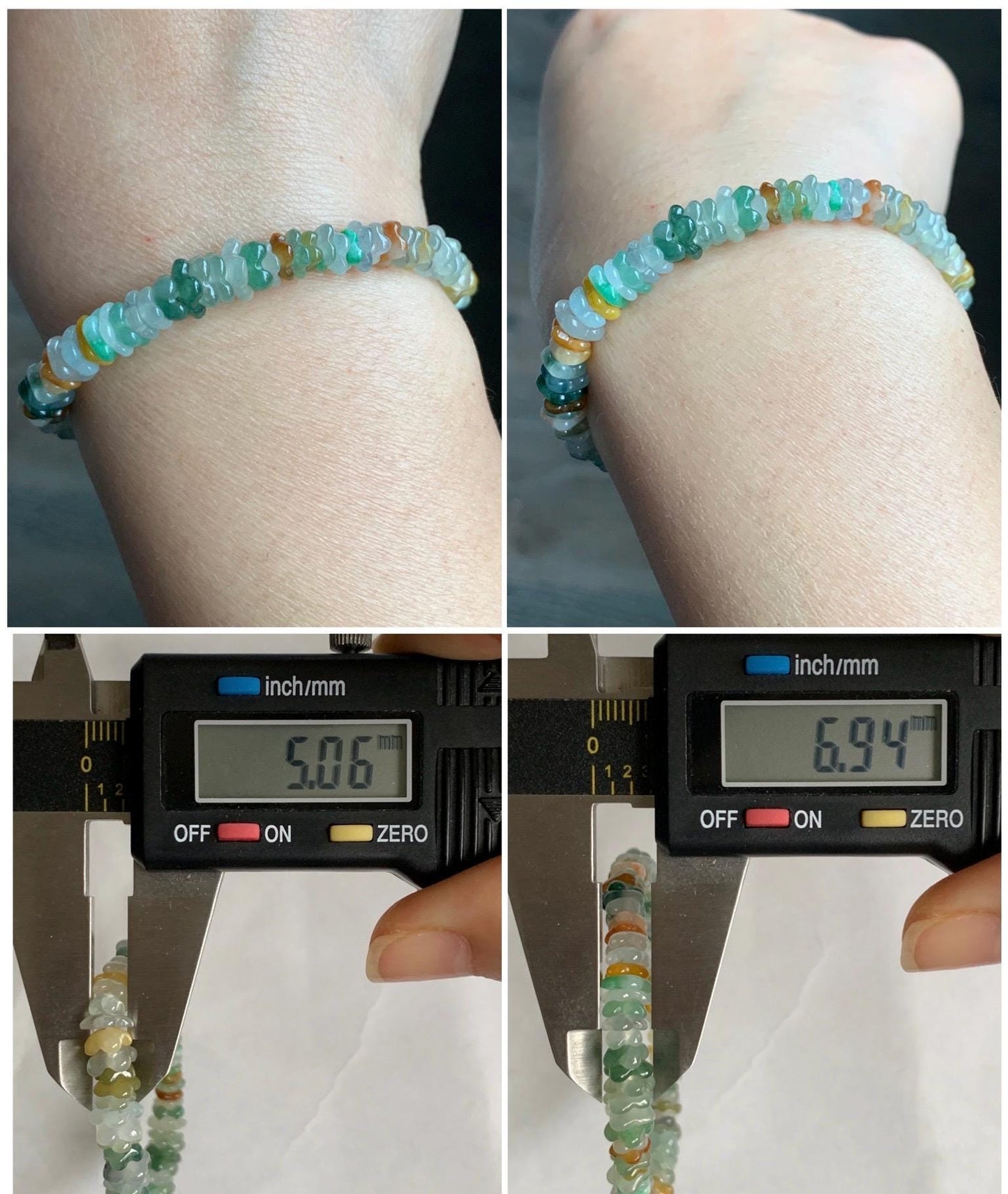 Natural Grade A Icy Highly Translucent Multicolored Jadeite Carved Osmanthus Flower Beads Beaded Bracelet 6.25” 11g 天然冰透多宝翡翠桂花珠手串 GHD440