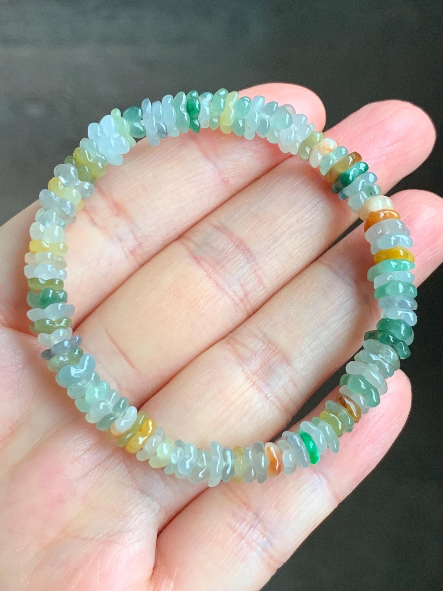 Natural Grade A Icy Highly Translucent Multicolored Jadeite Carved Osmanthus Flower Beads Beaded Bracelet 6.25” 11g 天然冰透多宝翡翠桂花珠手串 GHD440