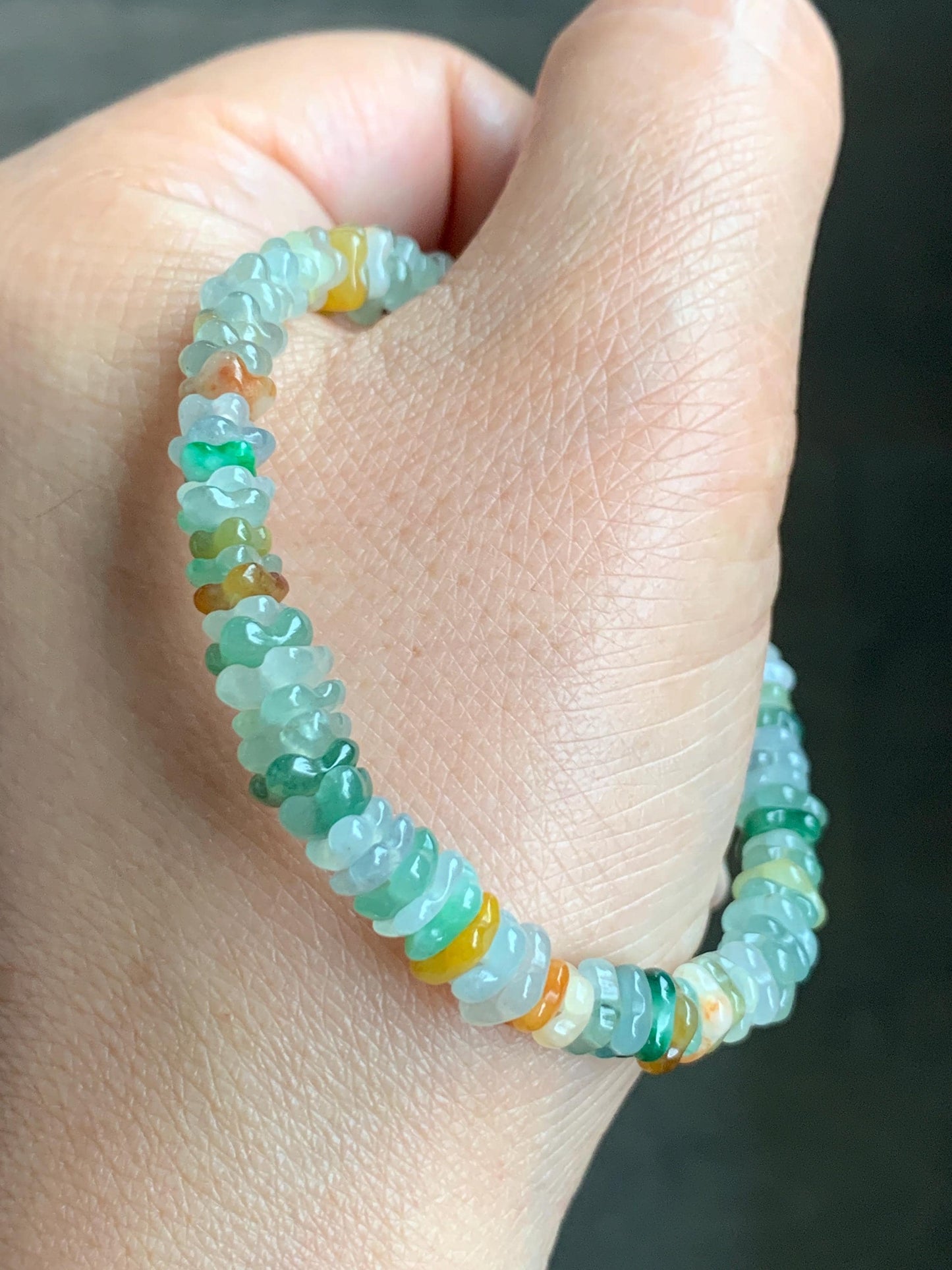 Natural Grade A Icy Highly Translucent Multicolored Jadeite Carved Osmanthus Flower Beads Beaded Bracelet 6.25” 11g 天然冰透多宝翡翠桂花珠手串 GHD440