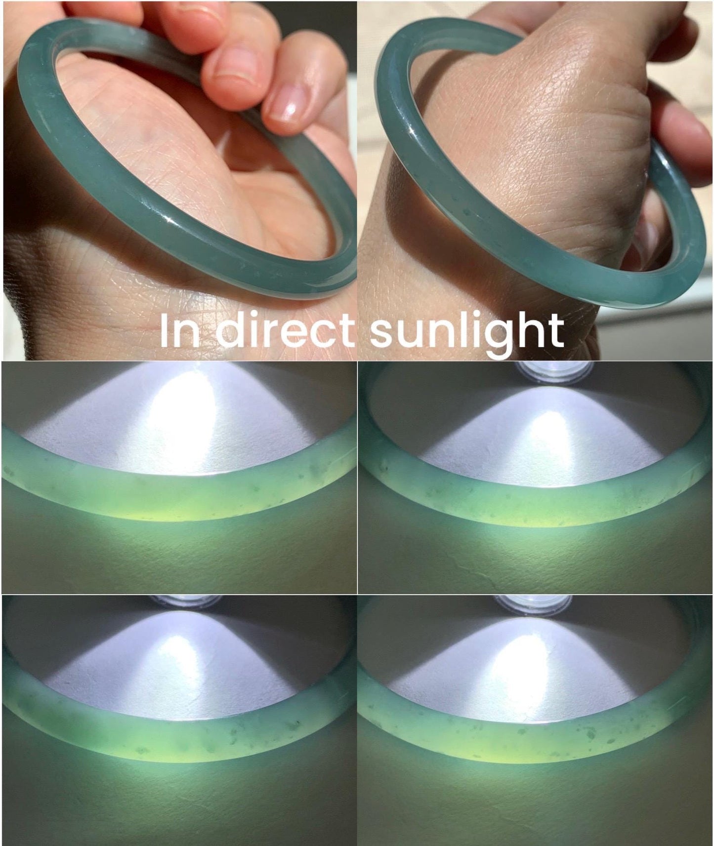 Certified Natural Grade A Guatemalan Icy Premium Gelatinous Light Teal Green Jade Jadeite Bangle 59.3mm 7.25” 20.4g 天然冰胶危蓝绿翡翠圆条手镯 1532