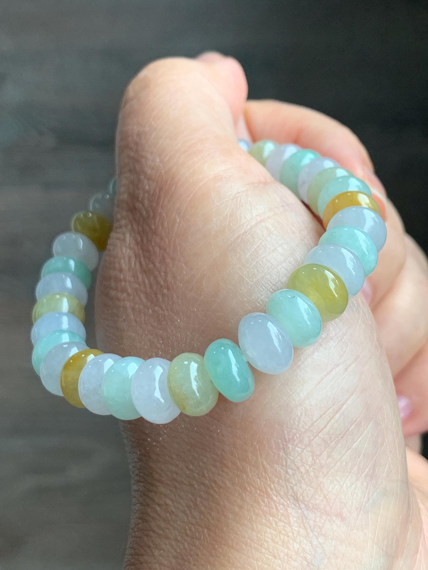 Certified Natural Grade A Icy Translucent Multicolored Jadeite Large Drum Beads Beaded Bracelet 8.9x5mm 7” 27 grams 天然冰胶多宝翡翠大卡鼓珠手串 1123