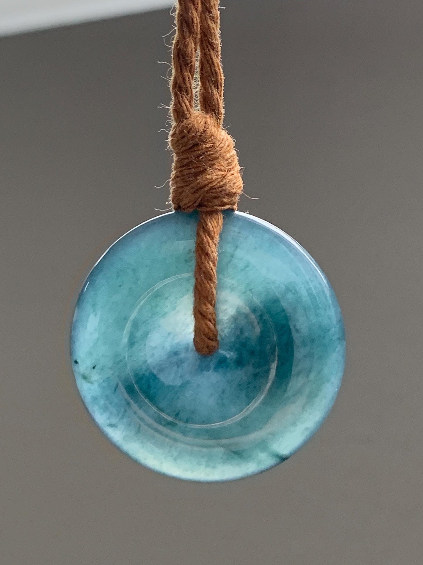 Natural Grade A Guatemalan Icy Highly Translucent Dark Blue Jade Jadeite Ping An Kou Donut Pendant Rope Necklace 26" 天然冰危深蓝翡翠平安扣吊坠项链 MSZ477B