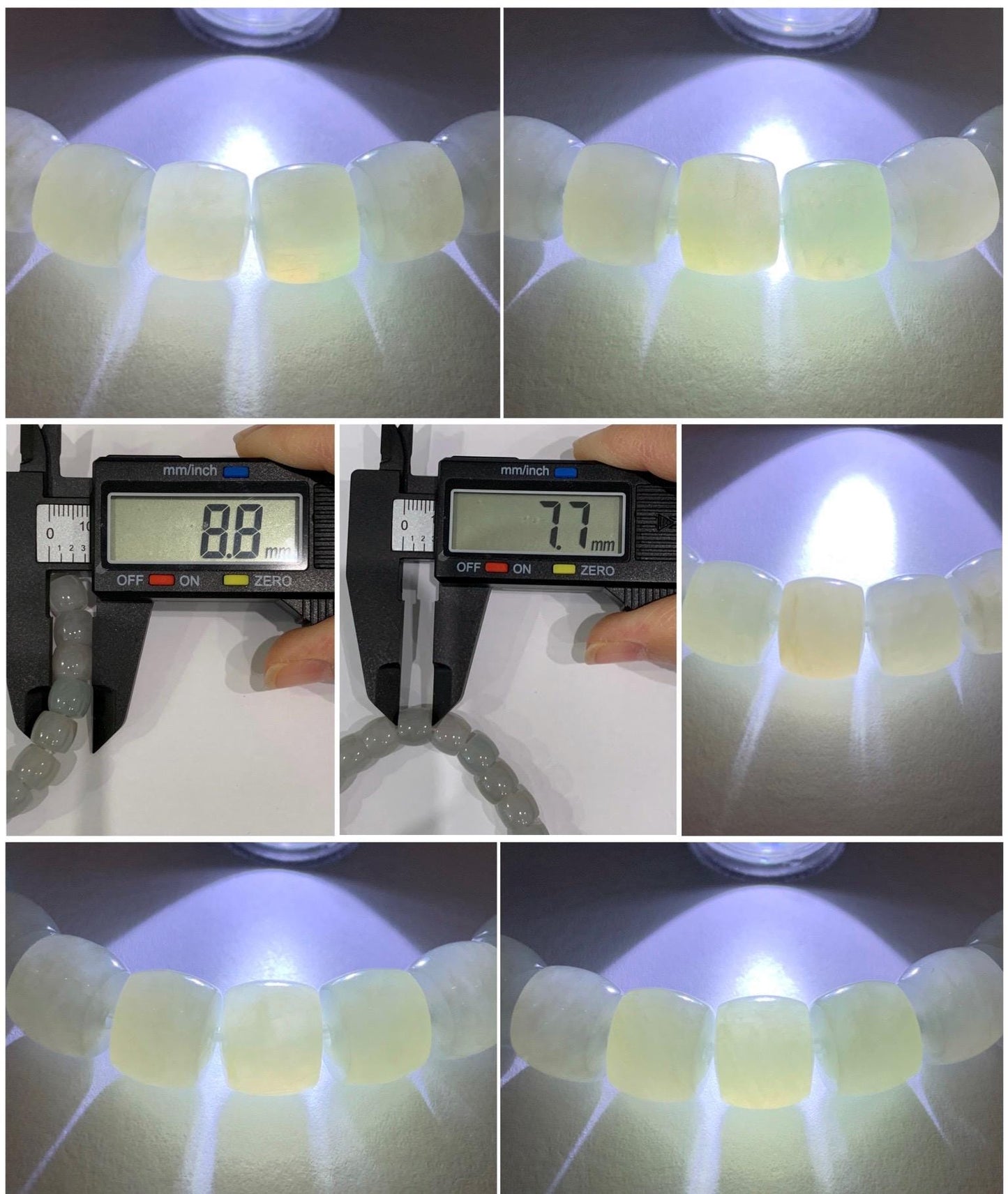 Natural Grade A Icy Translucent Gelatinous Light Beige Jade Jadeite Large Drum Beads Beaded Bracelet Stretchy 7.5" 31g 天然冰胶藕粉翡翠鼓珠手串 BOF416