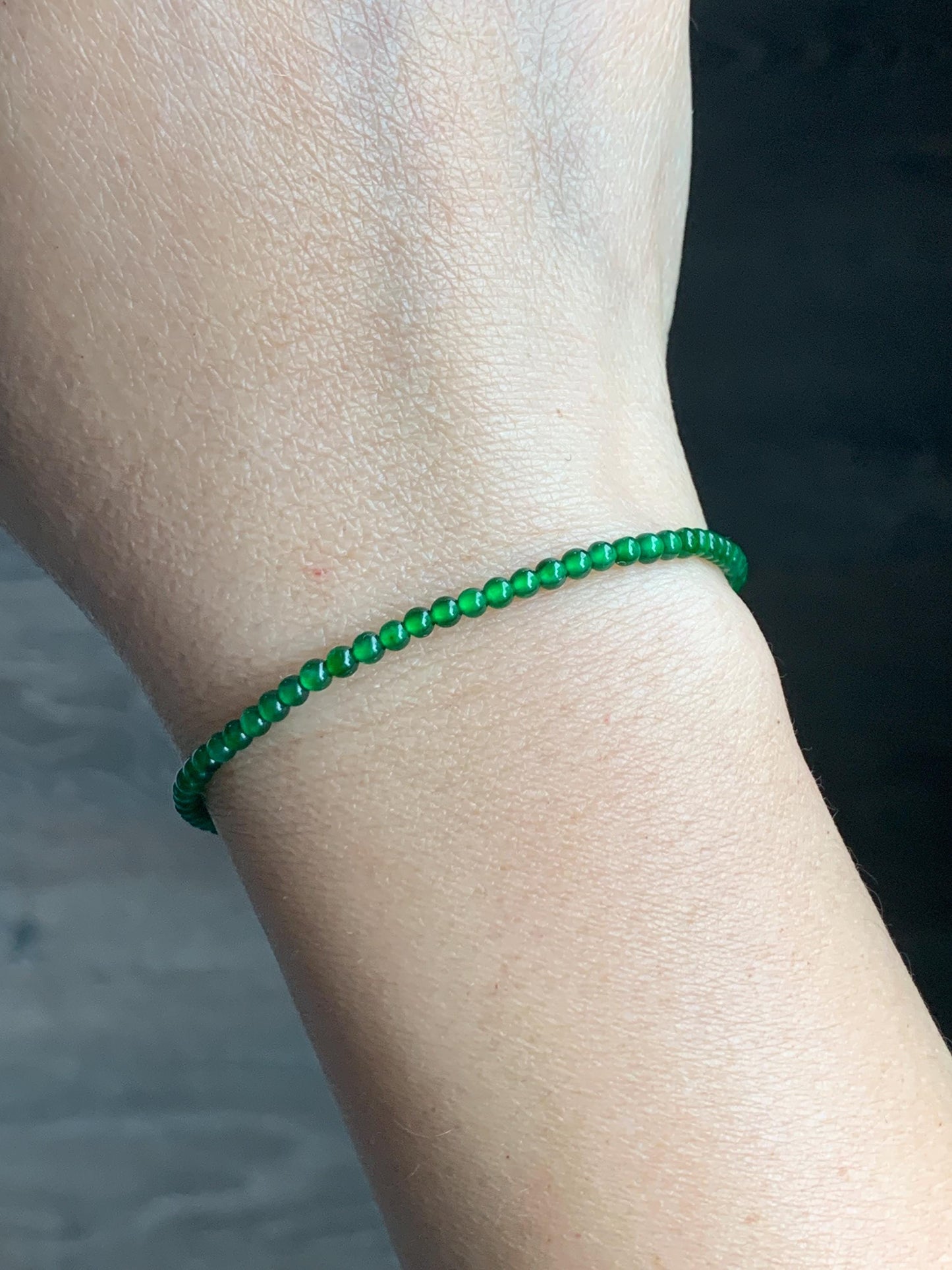 Natural Grade A Guatemalan Icy Highly Translucent Vibrant Green Jadeite Petite Beads Beaded Bracelet 7” 2.7mm 3g 天然高冰危绿翡翠小卡圆珠手串 KJ500