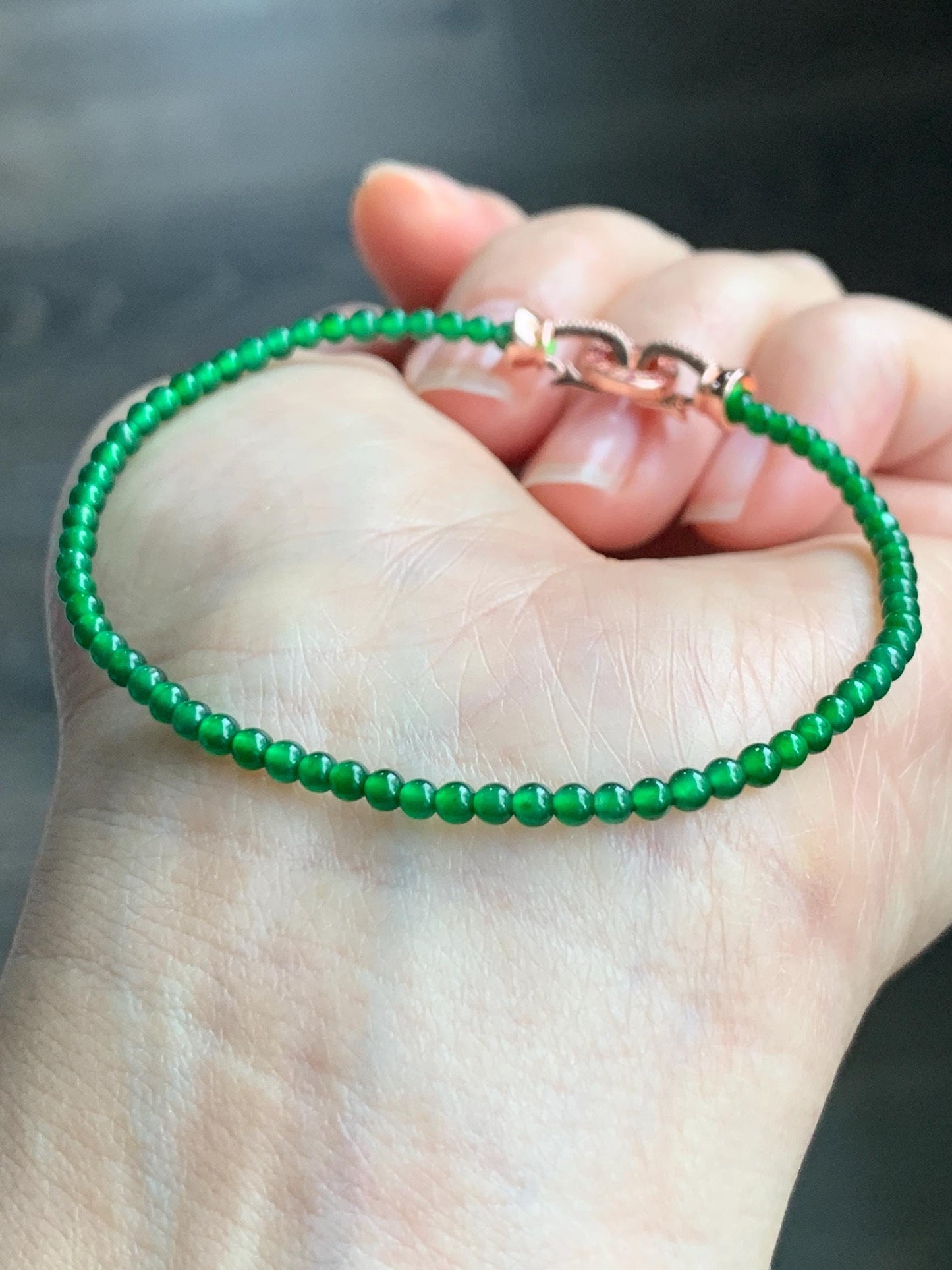 Natural Grade A Guatemalan Icy Highly Translucent Vibrant Green Jadeite Petite Beads Beaded Bracelet 7” 2.7mm 3g 天然高冰危绿翡翠小卡圆珠手串 KJ500