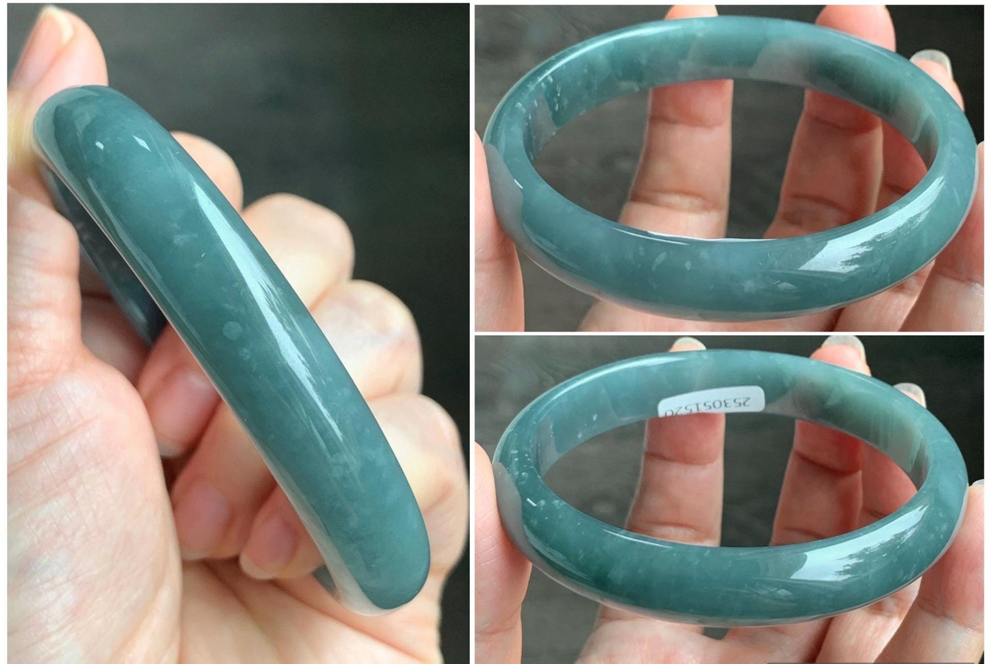 Certified Natural Guatemalan Translucent Dusty Teal Blue Jadeite Wide Bangle Bracelet 61.64mm 11.8x6.6mm 45g 7.5" 天然危蓝糯水翡翠正圈轮胎手镯 1520