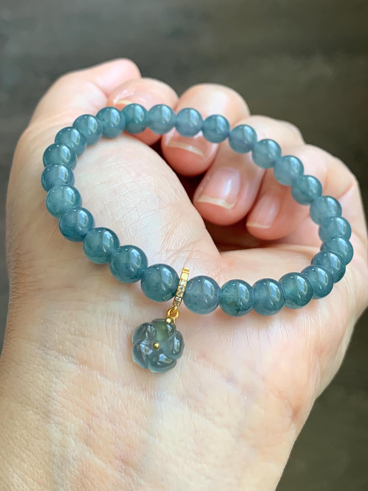 Natural Grade A Guatemalan Icy Highly Translucent Teal Blue Jadeite Cherry Blossom Petite Charm Pendant Sterling Silver 天然冰胶起光危蓝翡翠梅花镶嵌吊坠 MHK