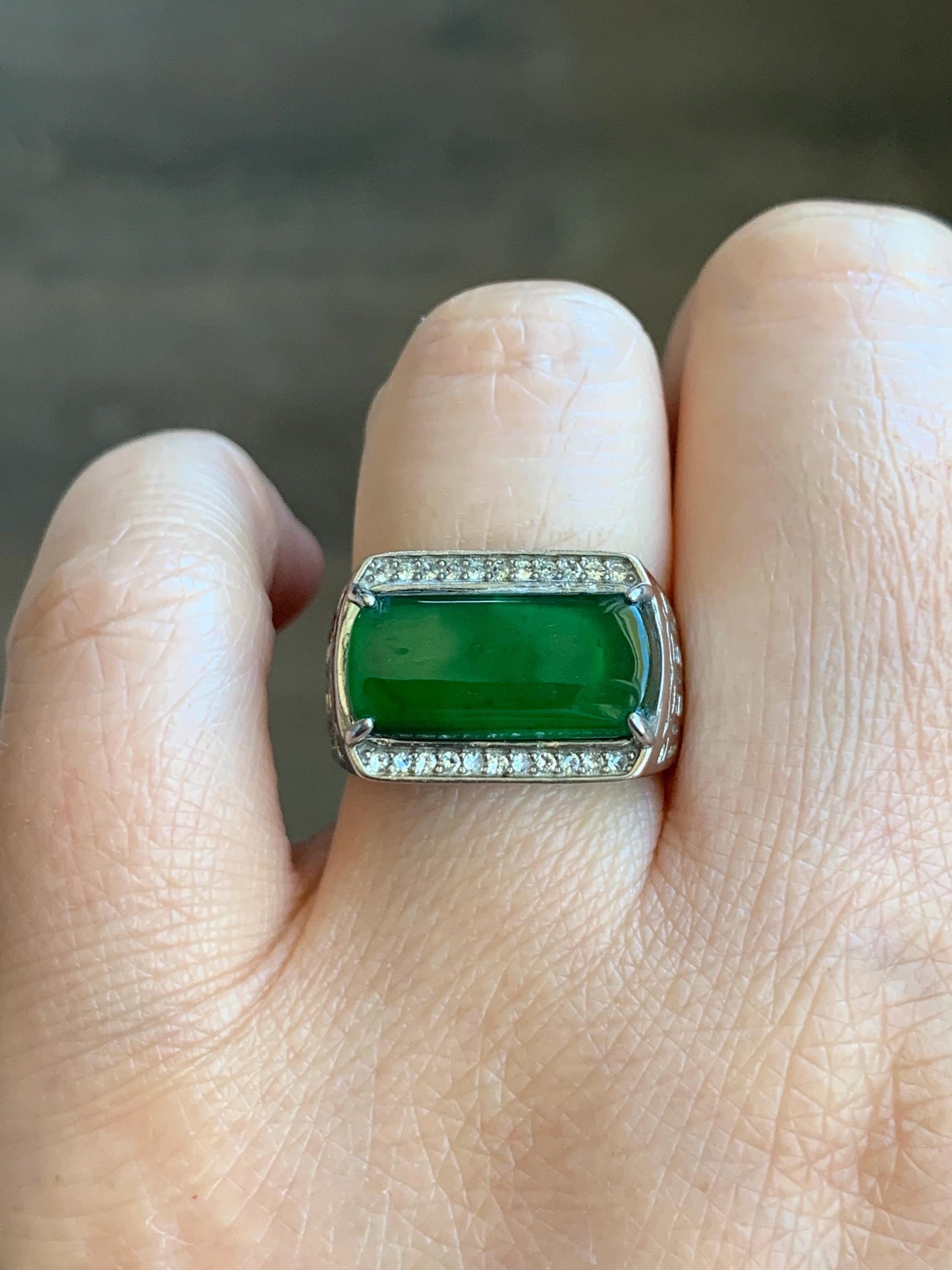 Certified Natural Grade A Guatemalan Icy Highly Translucent Vibrant Green Jadeite Saddle Ring Sterling Silver Adjustable 天然冰危绿翡翠马鞍银镶戒指 1505