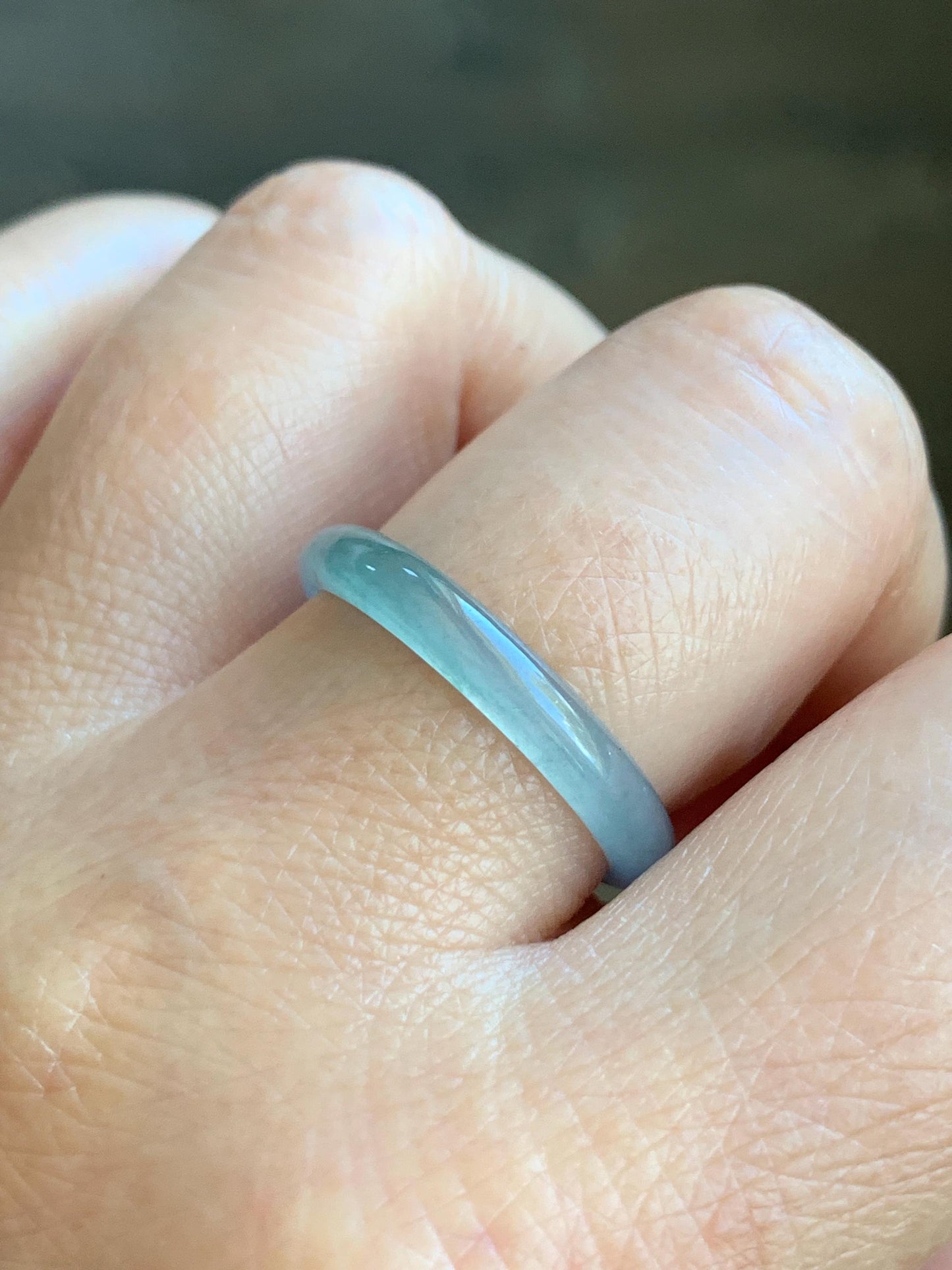 Natural Guatemalan Icy Highly Translucent Gelatinous Pastel Blue Jadeite Band Ring Size 10.25 US 天然冰危浅蓝起光翡翠戒圈 DPH55