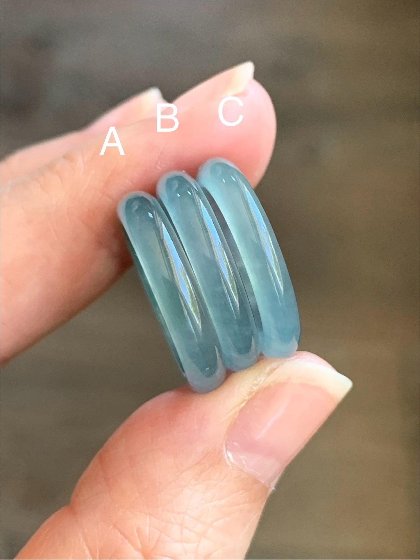 Natural Grade A Guatemalan Premium Icy Highly Translucent Pastel Teal Blue Jadeite Band Ring Size 6.5 US 天然冰危蓝起冰起光翡翠戒圈 DPH44
