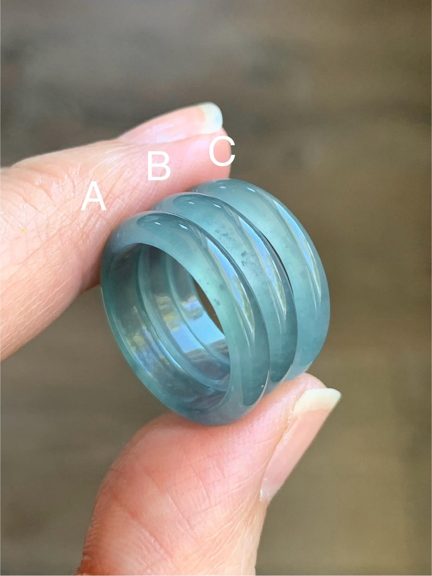 Natural Grade A Guatemalan Premium Icy Highly Translucent Pastel Teal Blue Jadeite Band Ring Size 6.5 US 天然冰危蓝起冰起光翡翠戒圈 DPH44